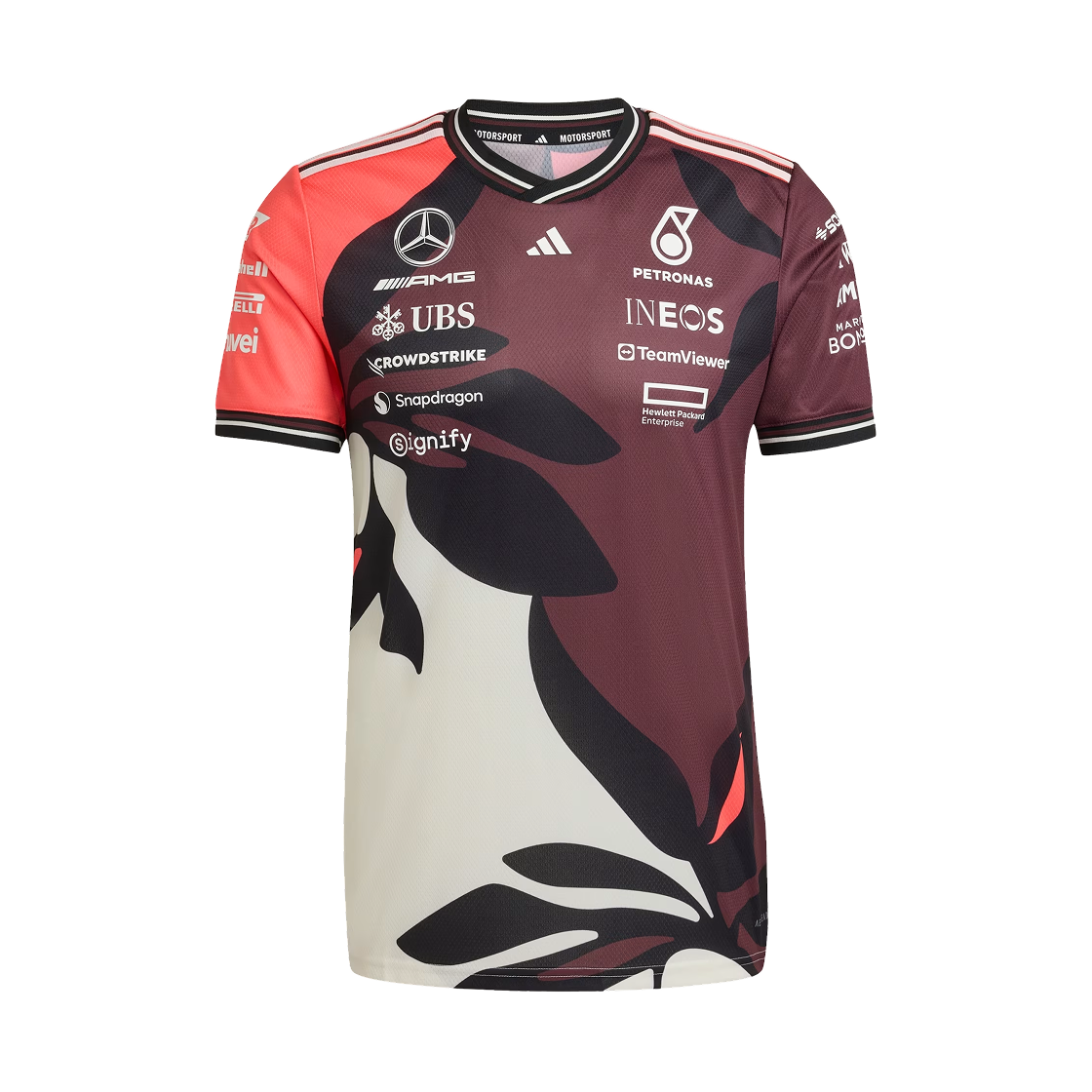 JZ6203 Mercedes AMG Petronas x Adidas Formula One 2025 Team Driver Jersey Authentic Summer Pack Aurora Ruby Turbo - US Sizing