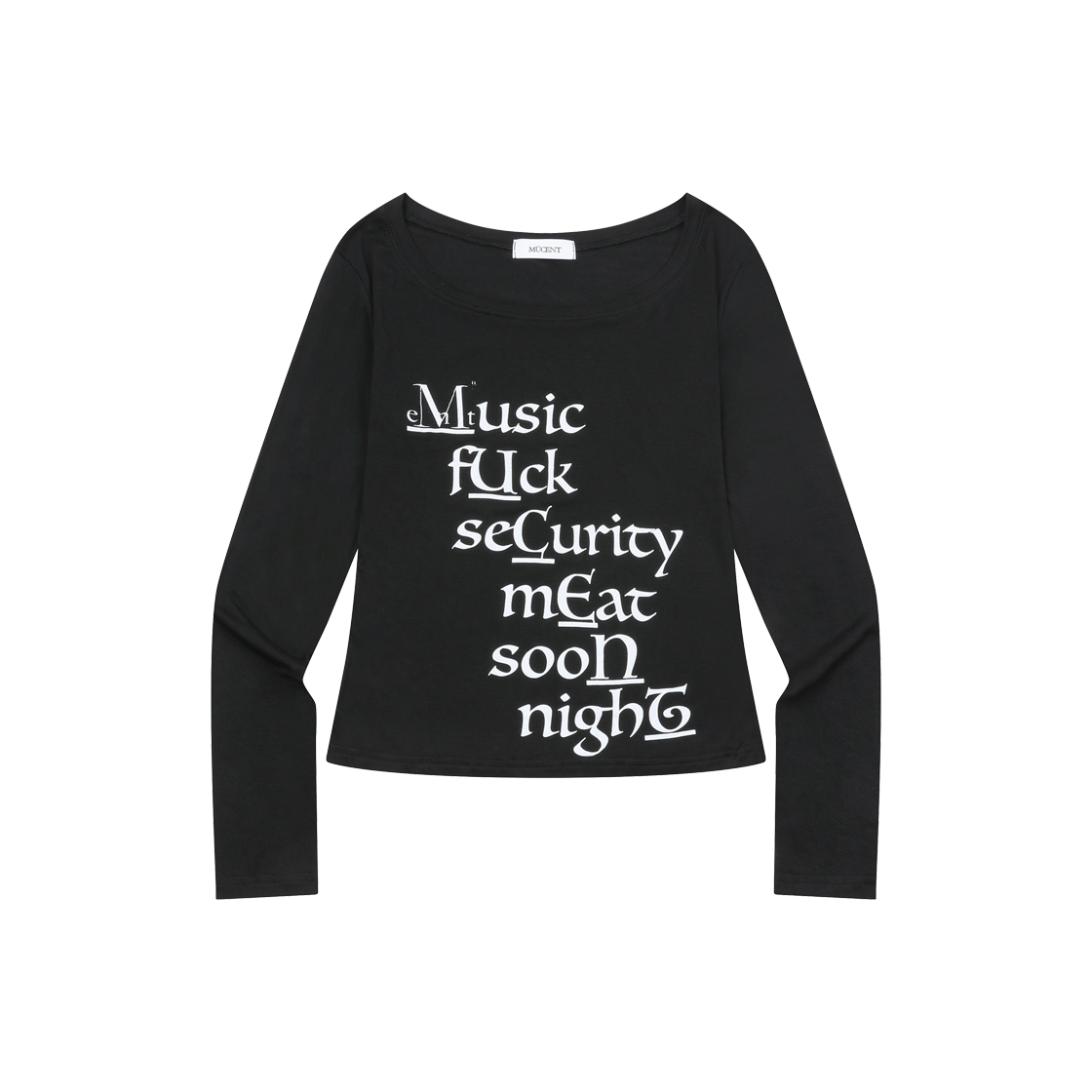 P0000BBG MUCENT Typer Lettering U-Neck Black