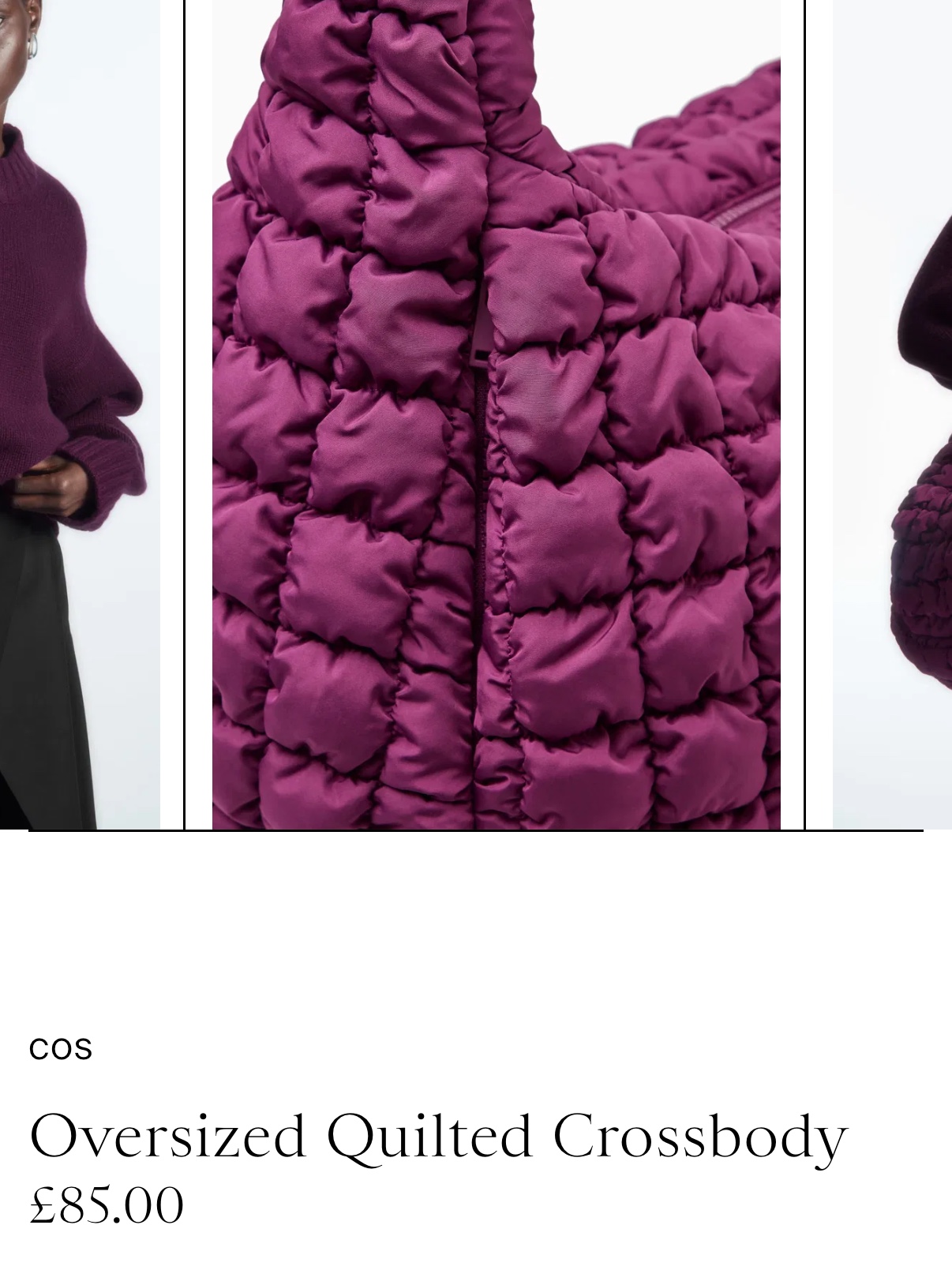 COS Quilted Oversized Shoulder Bag Burgundy 착용 스타일 - 2