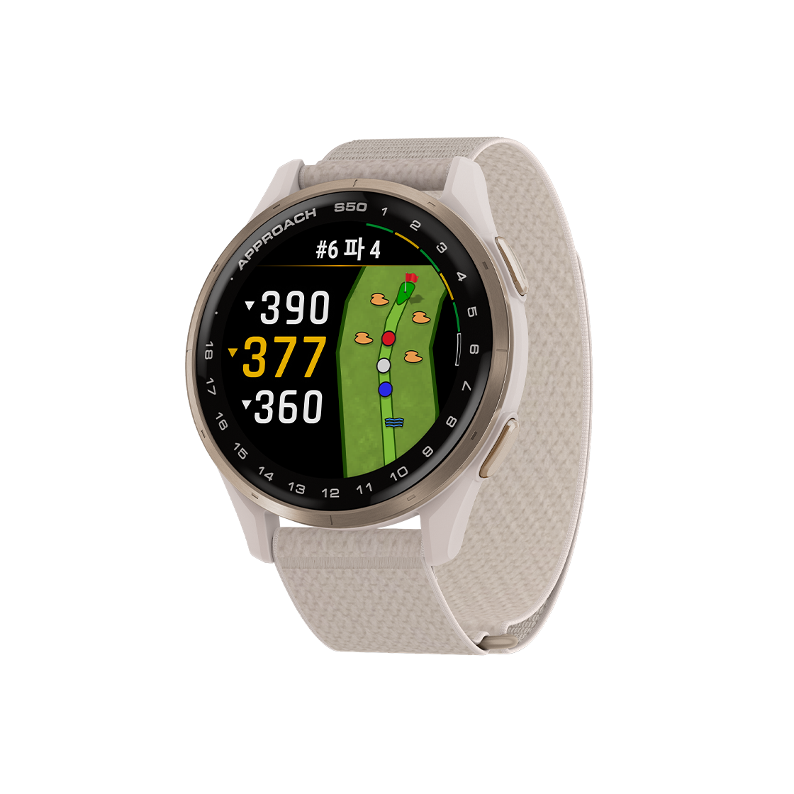 0100301031 Garmin Approach S50 43mm Golf GPS Nylon Ivory Cream Gold