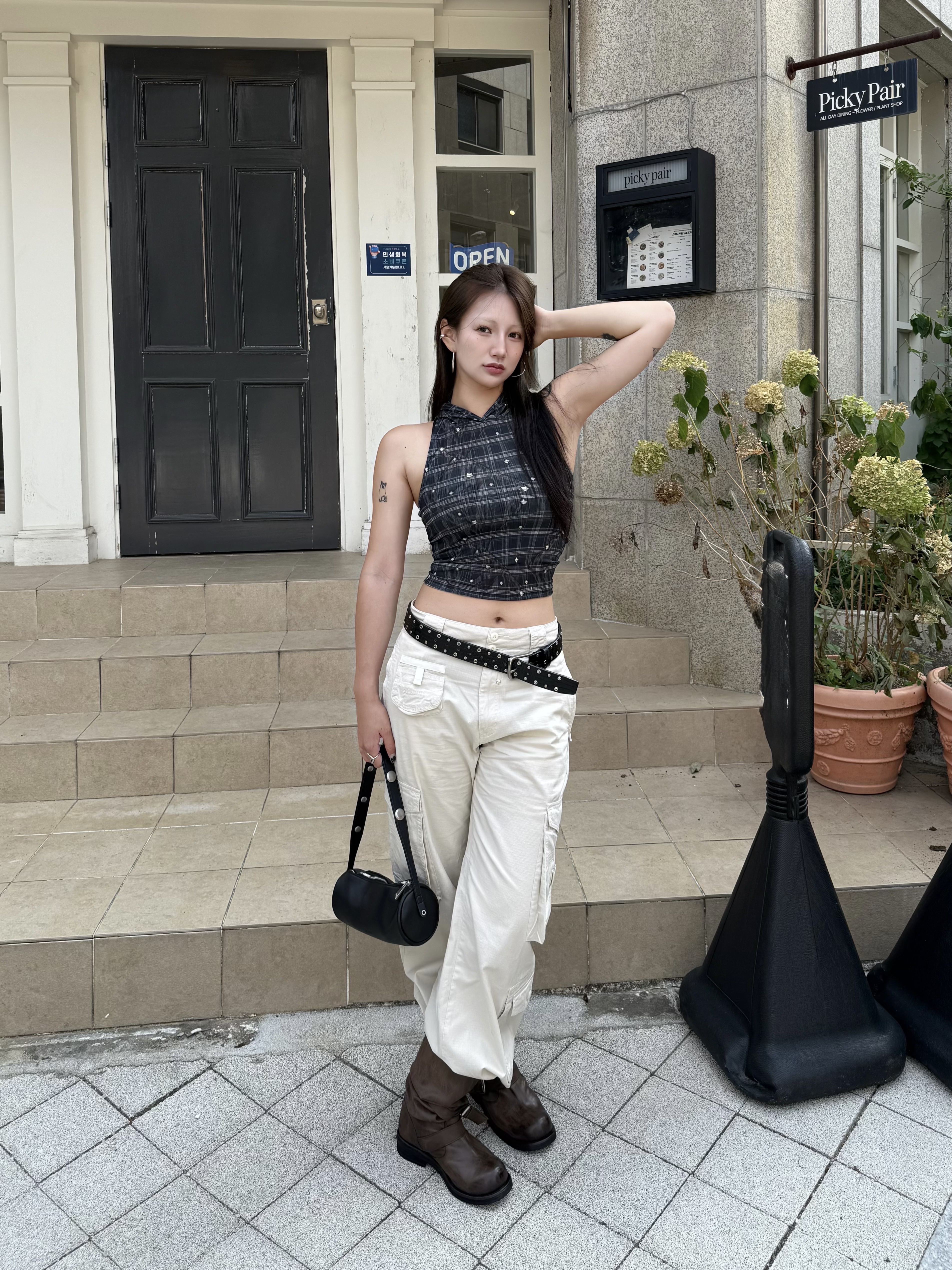 [6% 적립] NegativeThree  Slouchy Long Boots Washed Brown 착용 스타일