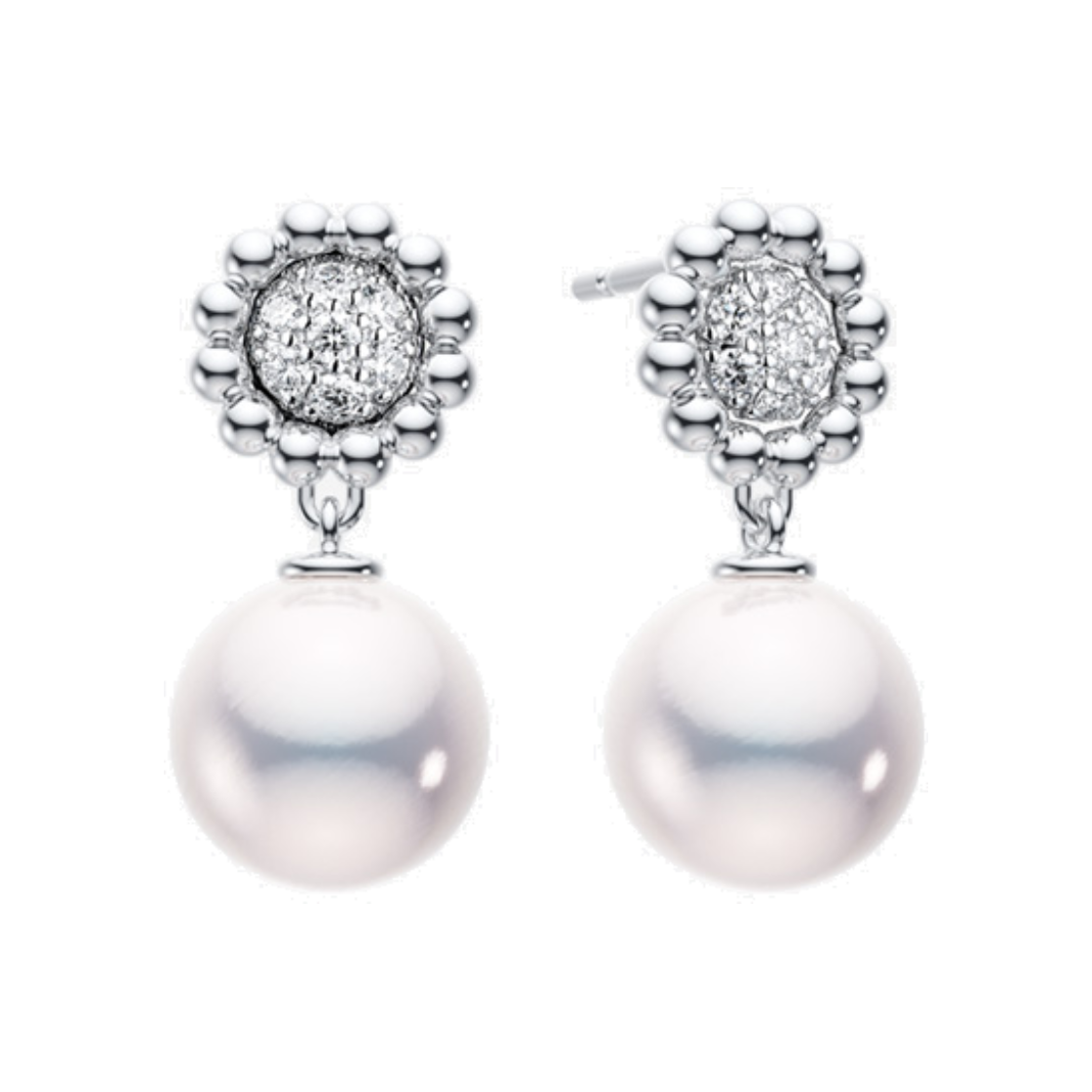 HDM0170E Miko Online Exclusive Vasty Pom Pom Drop Diamond Akoya Pearl Earrings White Gold