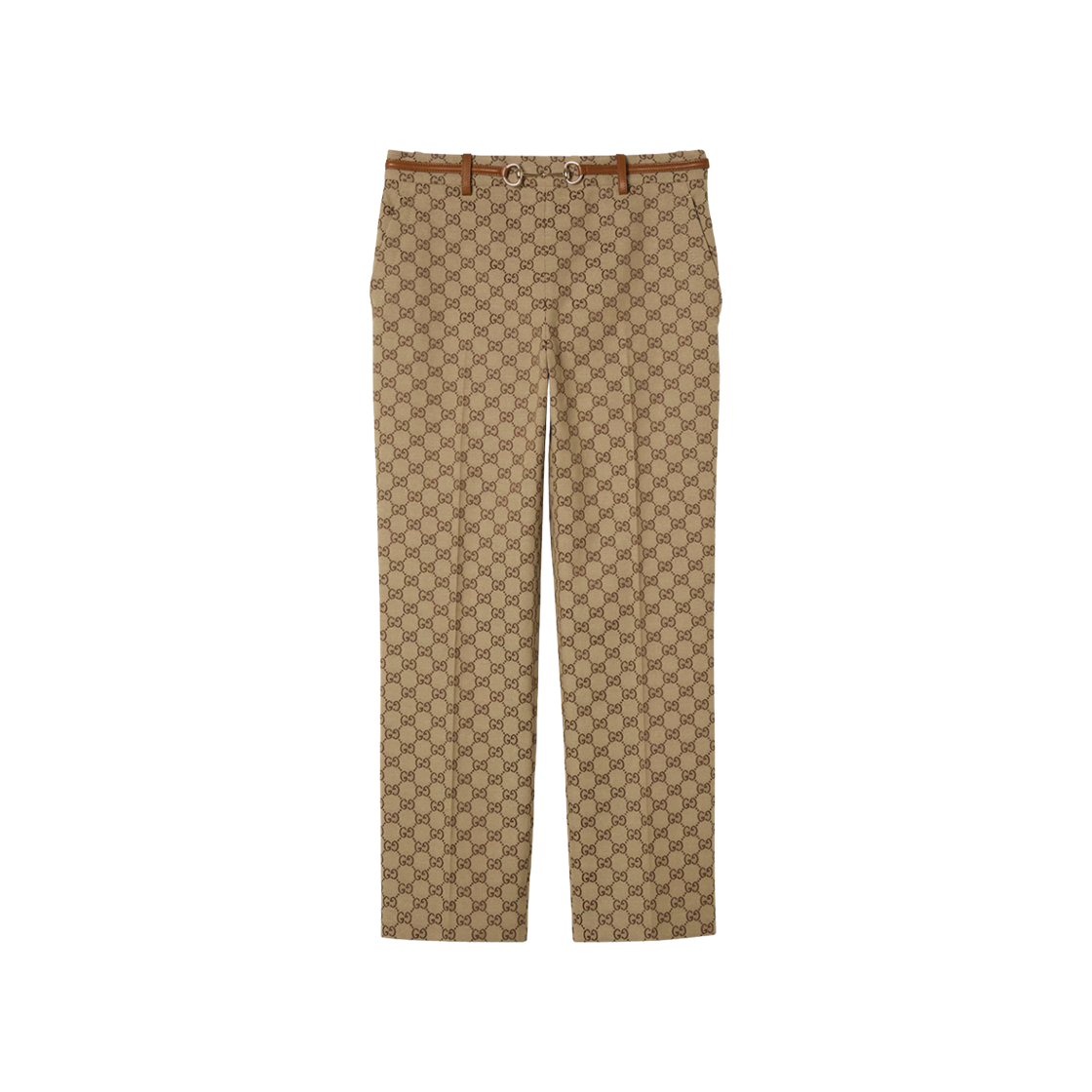 820466-Z8BZK-2580 (W) Gucci Horsebit GG Canvas Pants Camel Dark Brown