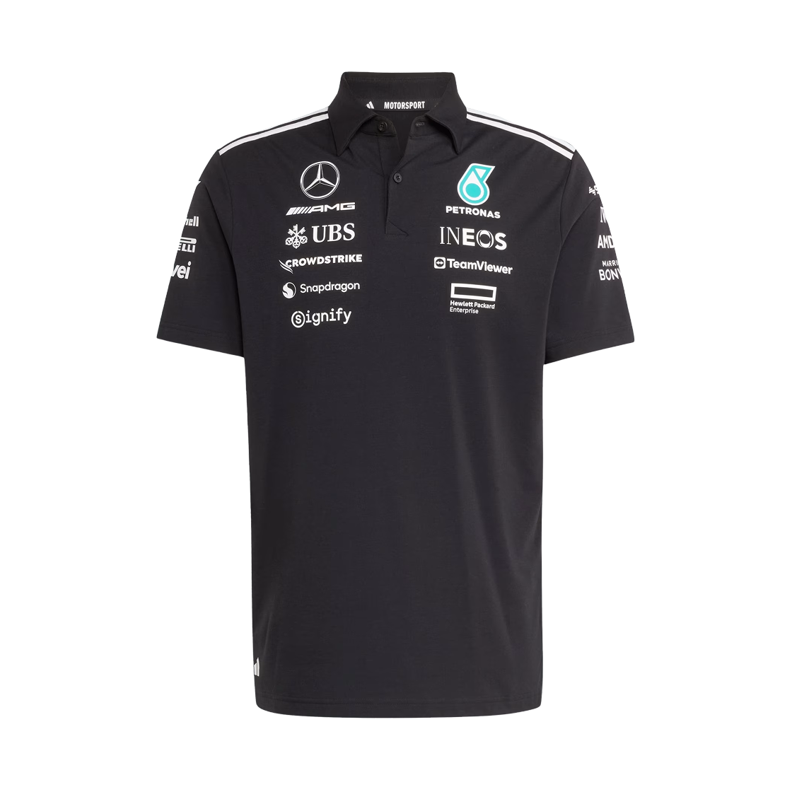 JW5391 Mercedes AMG Petronas x Adidas Formula One 2025 Team Polo Black White - US Sizing