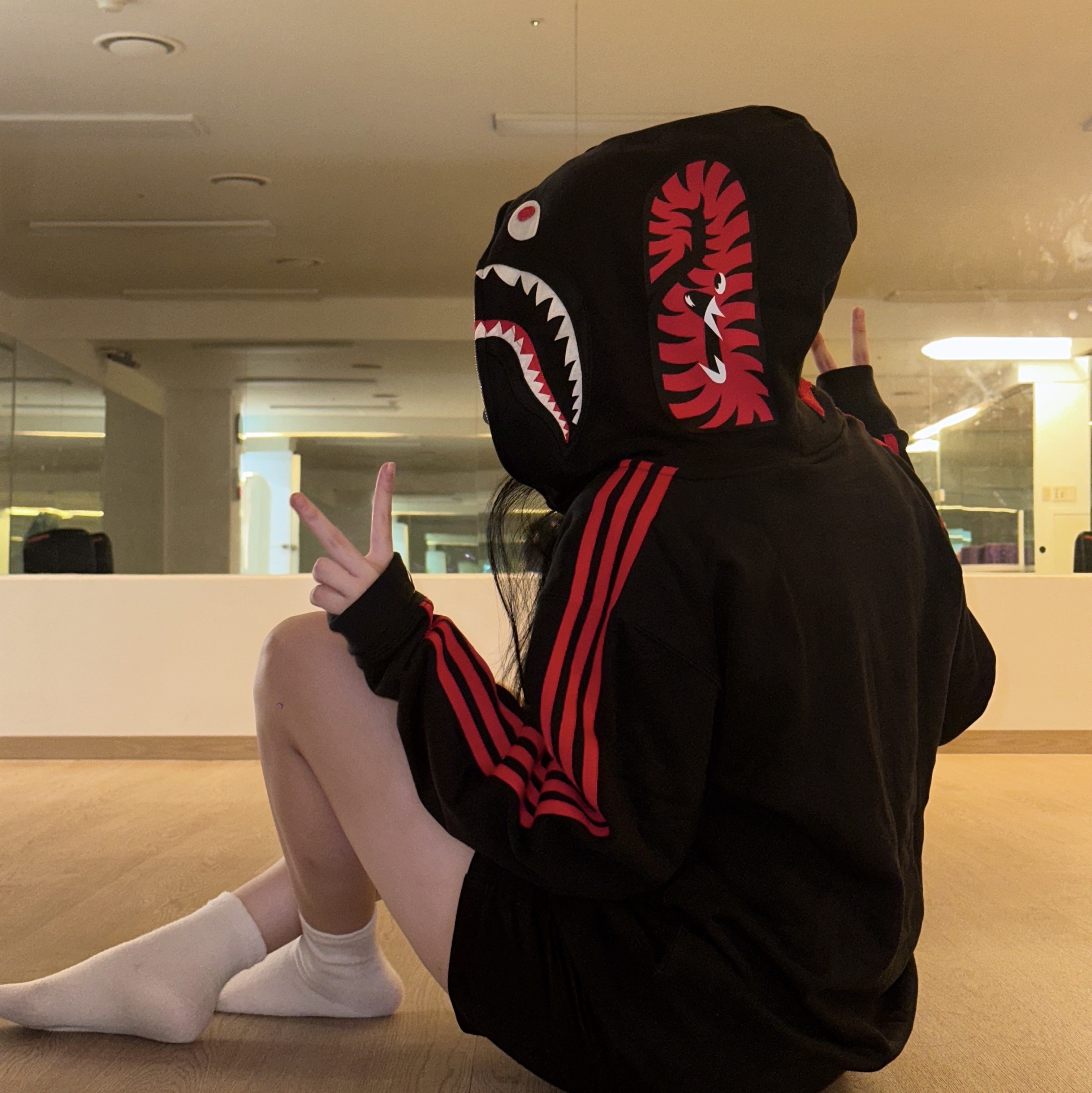 Adidas x BAPE Ultimate Shark Hoodie Black - KR Sizing 착용 스타일
