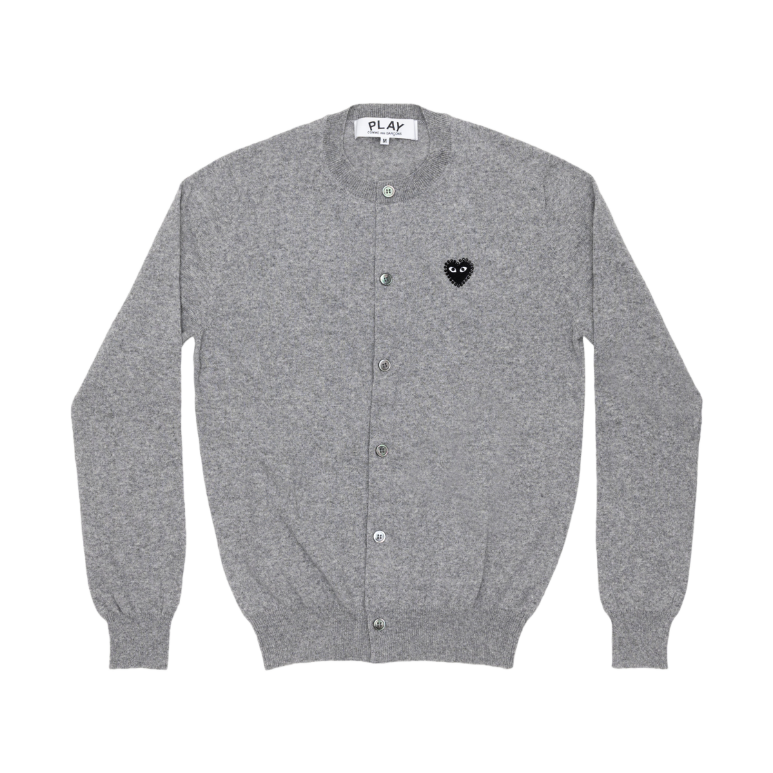 플레이 꼼데가르송 블랙 하트 x 라인스톤 라운드 넥 가디건 탑 라이트 그레이(Play Comme des Garcons Black Heart x Rhinestone Round Neck Cardigan Top Light Gray) - 1