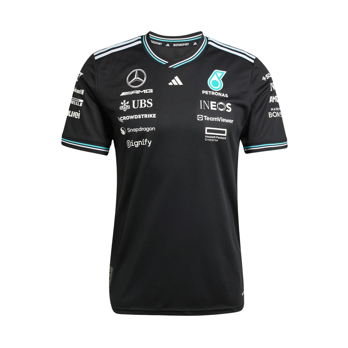 JY2607 Mercedes AMG Petronas x Adidas Formula One 2025 Team Authentic Driver Jersey Black White - US Sizing