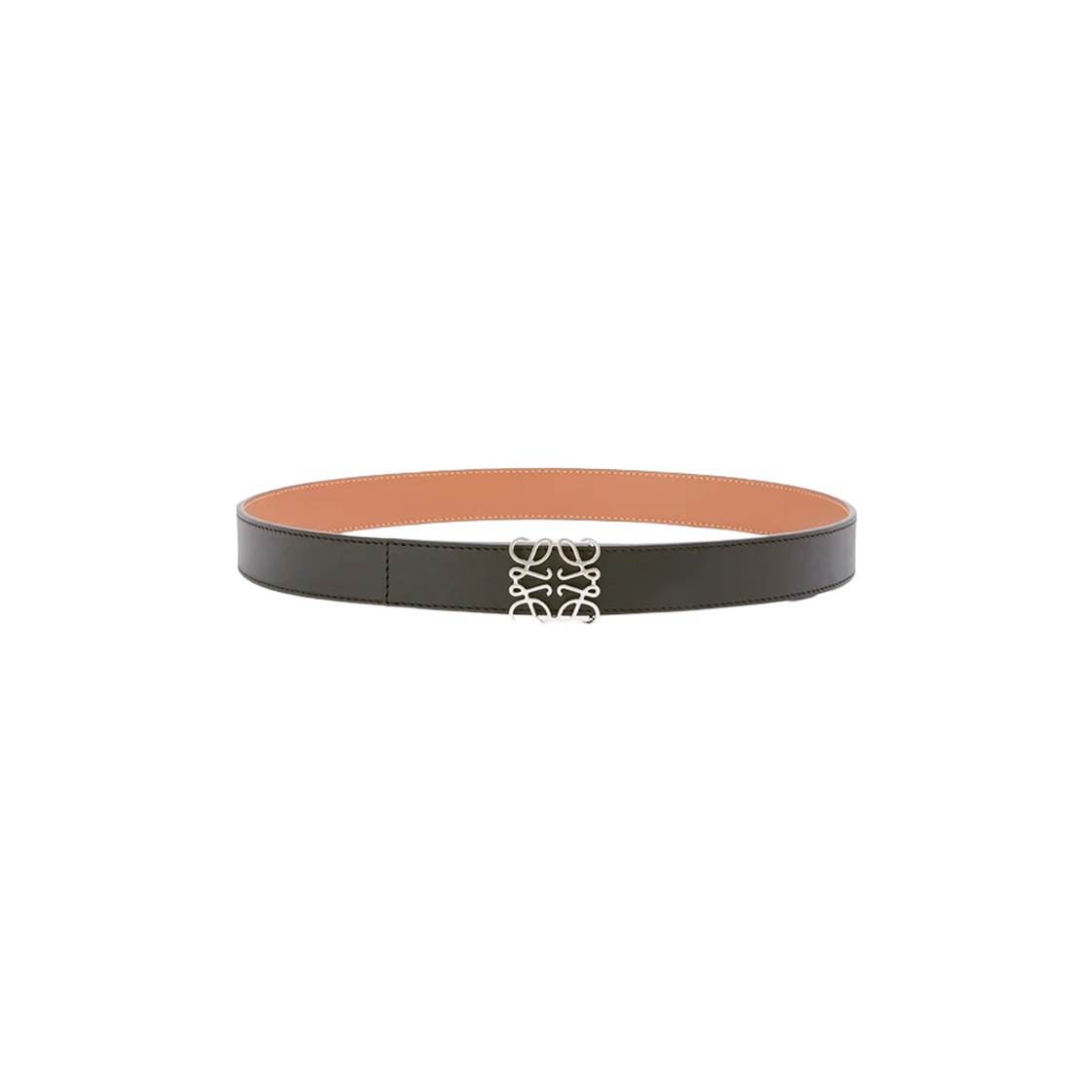 (W) 로에베 스무스 카프스킨 리버시블 아나그램 벨트 블랙 탄 팔라듐((W) Loewe Reversible Anagram Belt in Smooth Calfskin Black Tan Palladium)