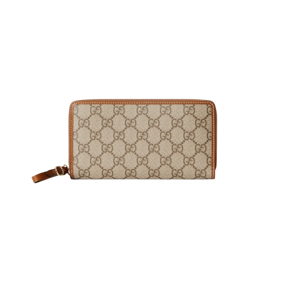 819122-FAD6L-9758 Gucci GG Emblem Zip Around Wallet Beige Dark Brown