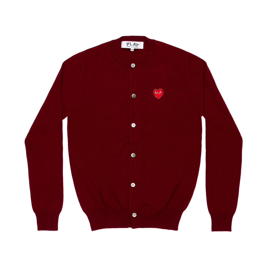플레이 꼼데가르송 레드 하트 x 라인스톤 라운드 넥 가디건 버건디(Play Comme des Garcons Red Heart x Rhinestone Round Neck Cardigan Burgundy) - 1
