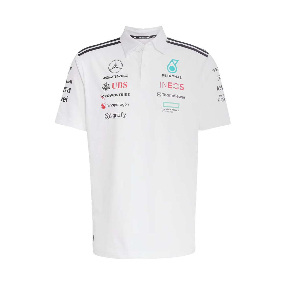 JW0586 Mercedes AMG Petronas x Adidas Formula One 2025 Team Polo White Melange Black - US Sizing