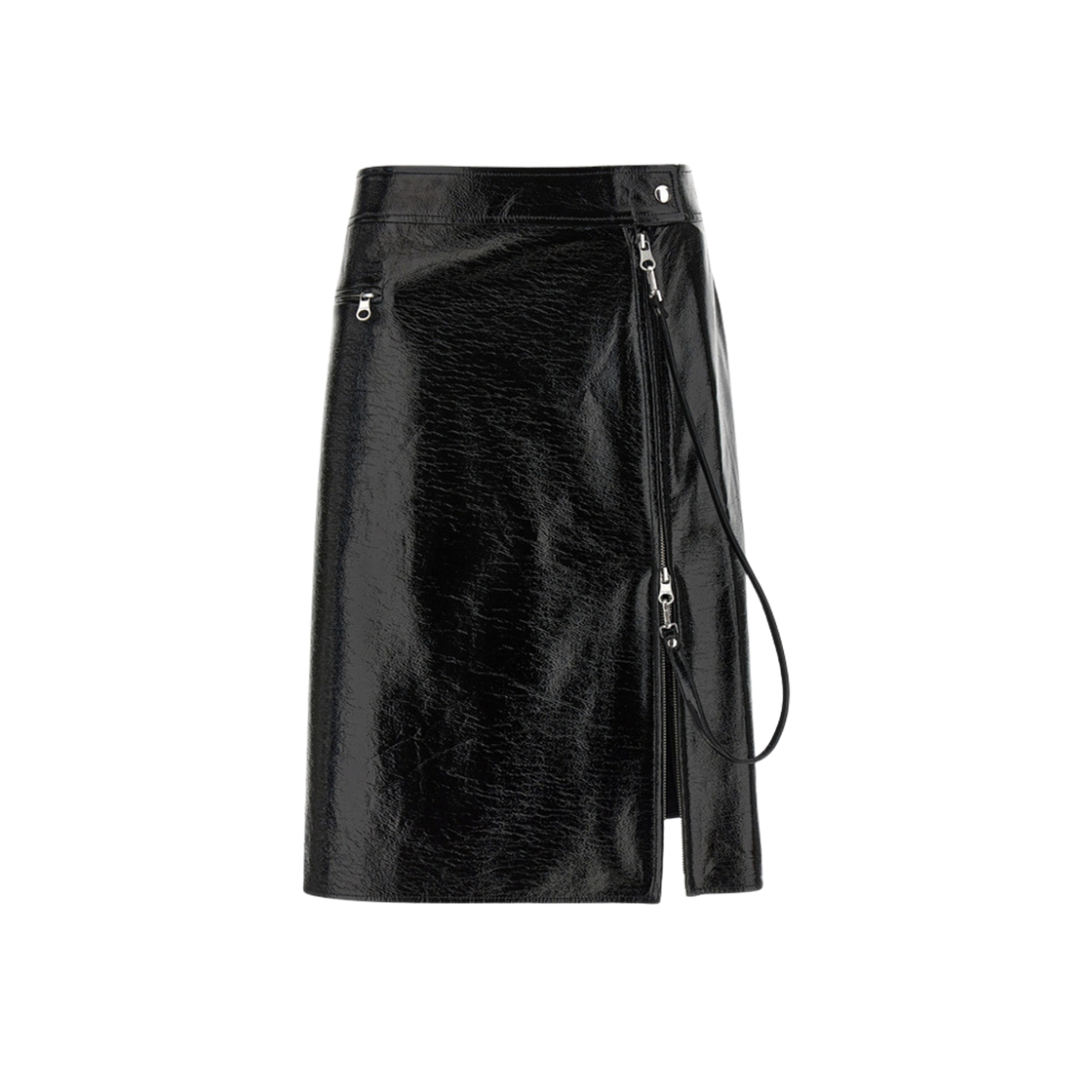 (W) 꾸레쥬 집 바이닐 스커트 블랙((W) Courreges Zipped Vinyl Skirt Black)