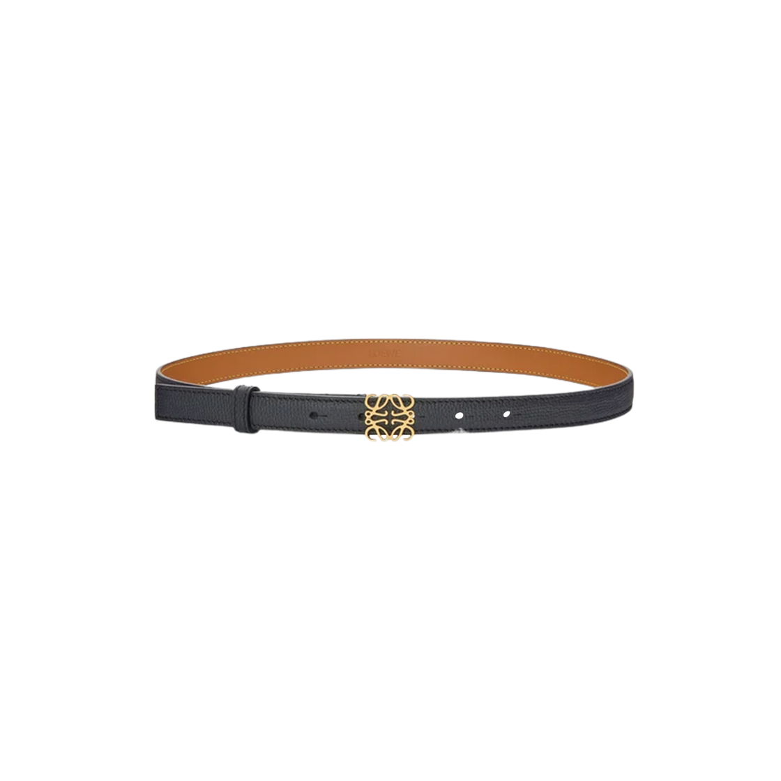 (W) 로에베 페블 그레인 카프스킨 아나그램 벨트 블랙 골드((W) Loewe Anagram Belt in Pebble Grain Calfskin Black Gold)