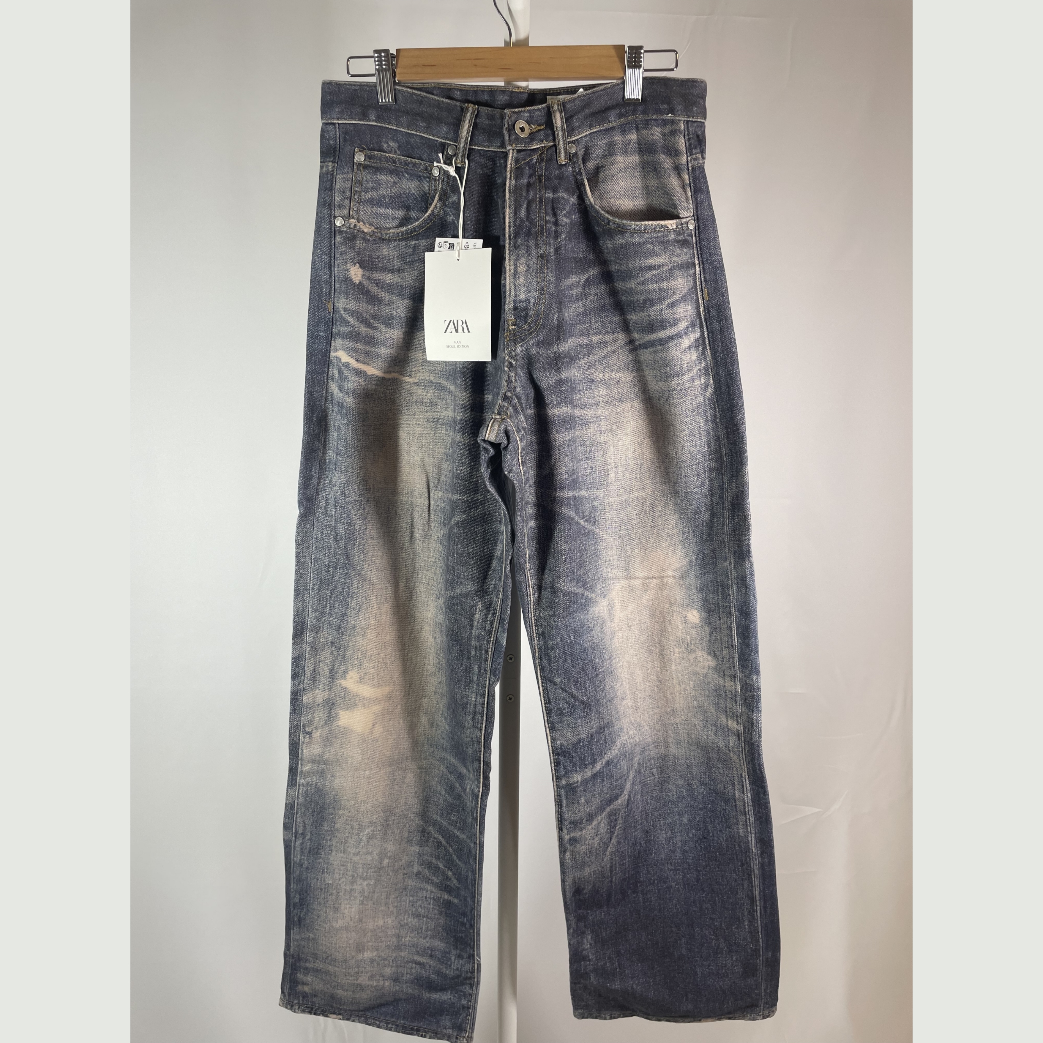 Zara Printed Washed Baggy Fit Jeans Blue, Zara Fringe Baggy Fit Denim Pants Blue 착용 스타일