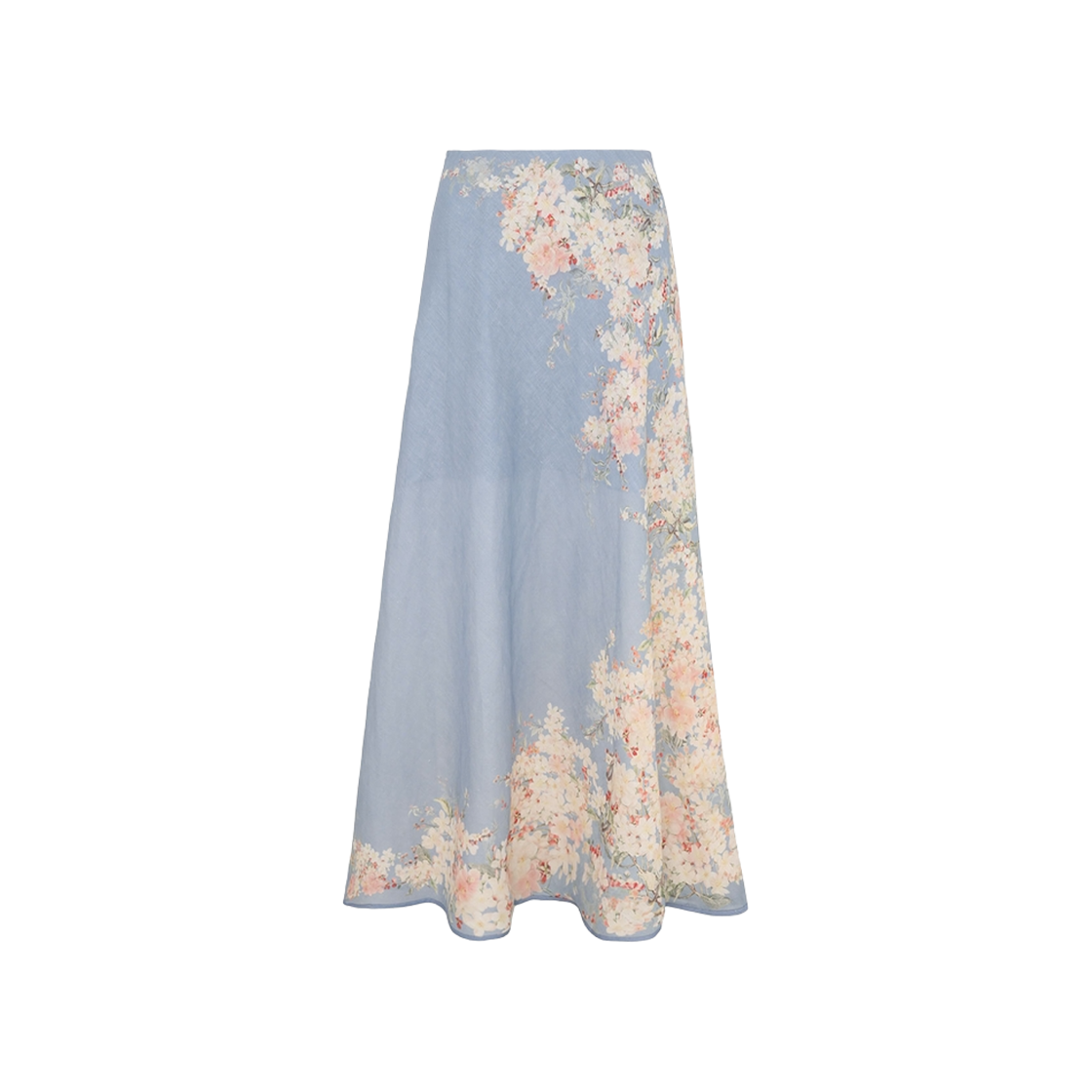 3561SSS255 (W) Zimmermann Cascadian Bias Skirt Teal Blue Botanical Floral