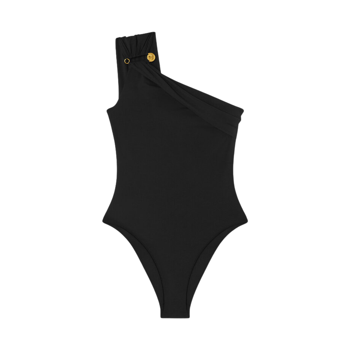 (W) 베르사체 세이프티 핀 개더드 원피스 스윔수트 블랙((W) Versace Safety Pin Gathered One-Piece Swimsuit Black)