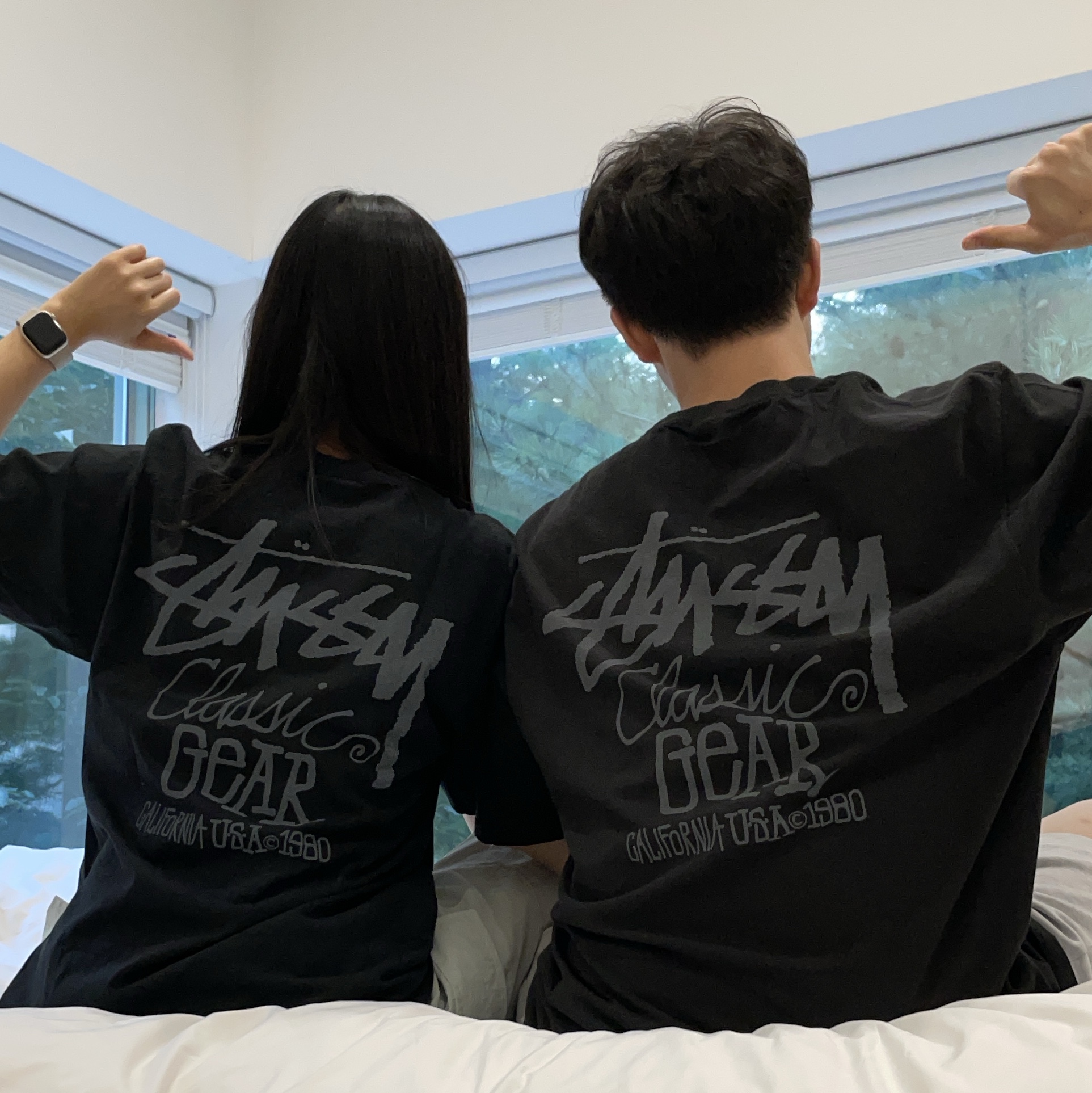Stussy Pigment Dyed Classic Gear T-Shirt Black 착용 스타일 - 2