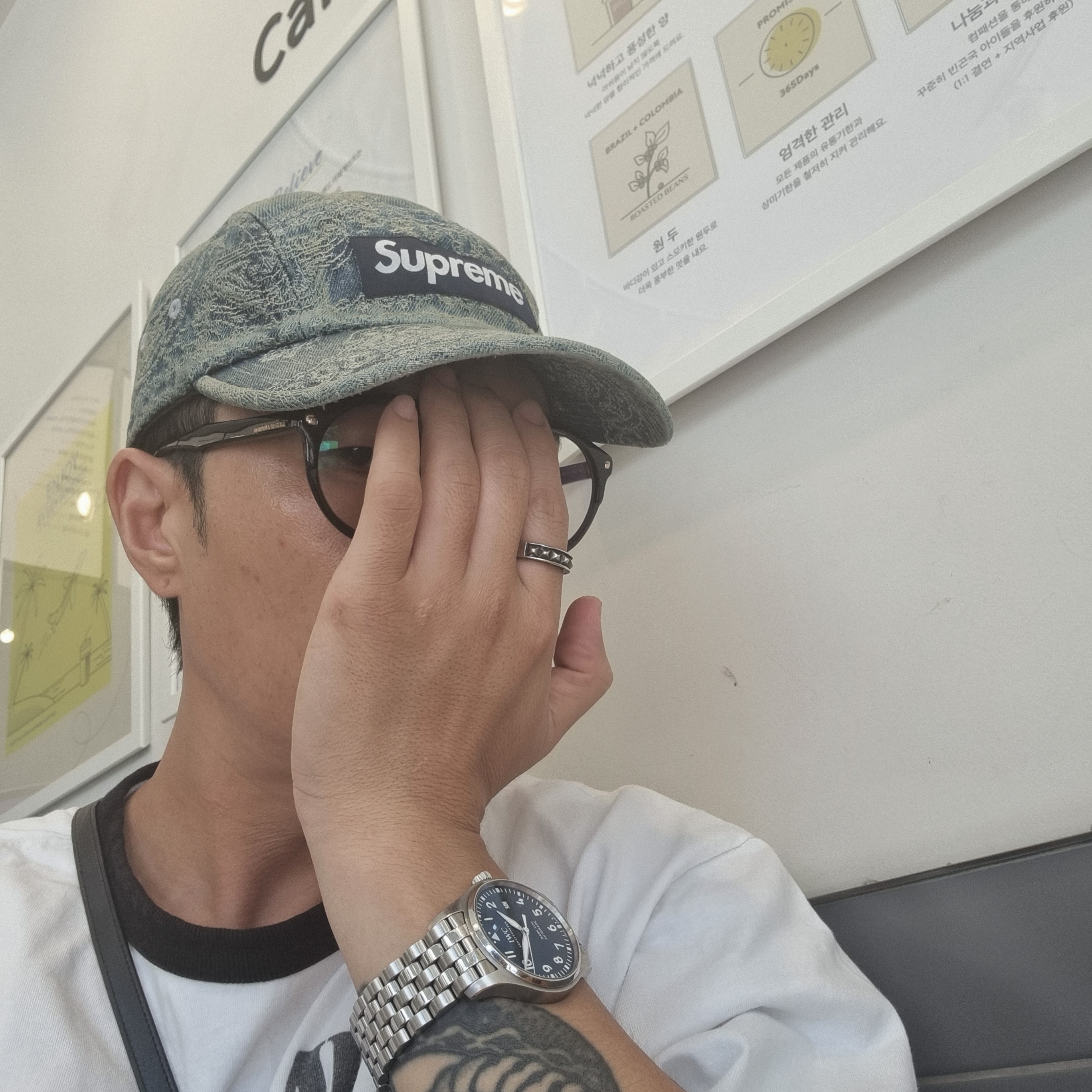 Supreme Bandana Jacquard Denim Camp Cap Blue - 25SS 착용 스타일 - 1