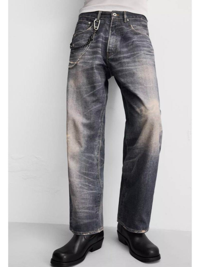 Zara Printed Washed Baggy Fit Jeans Blue 착용 스타일