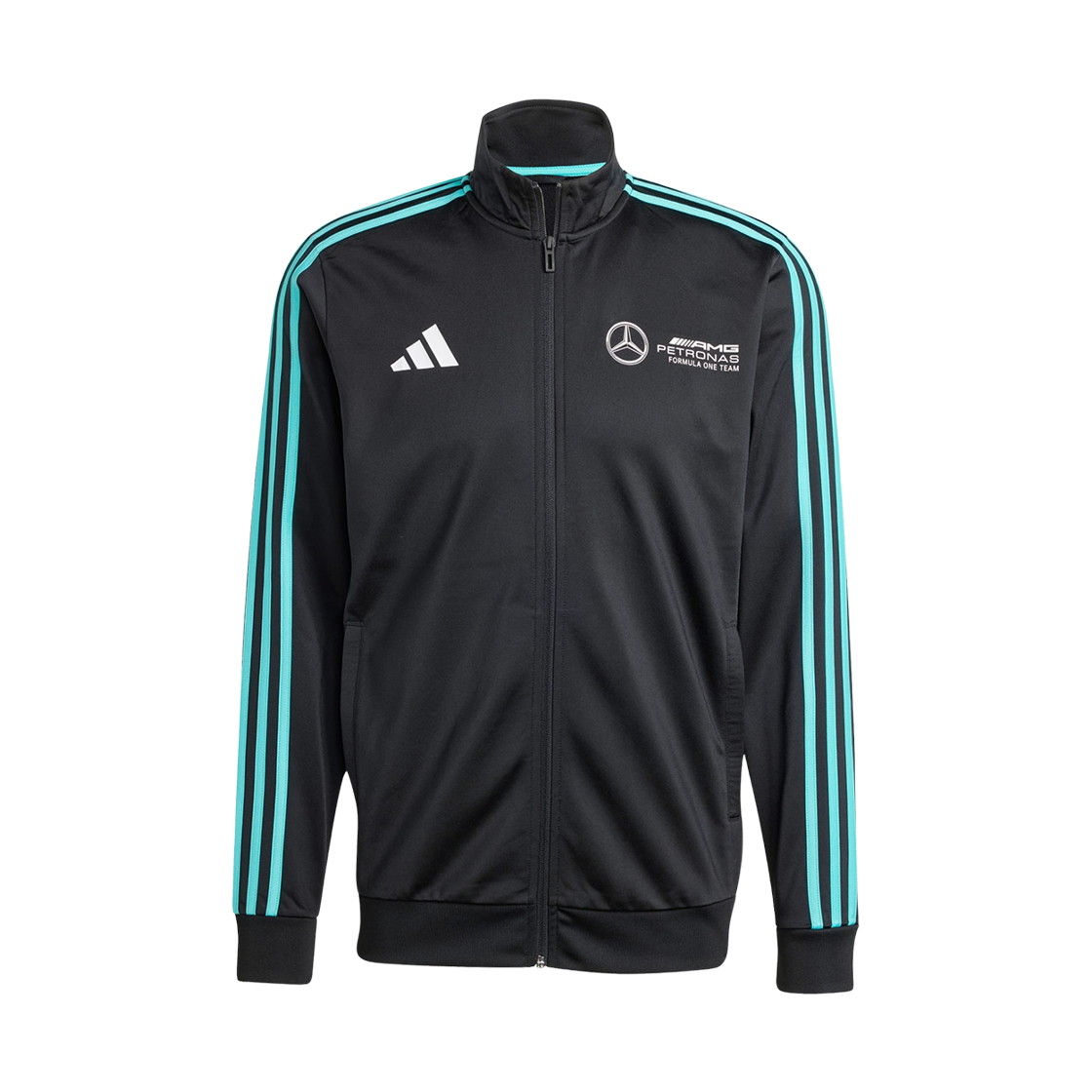 메르세데스 AMG 페트로나스 x 아디다스 포뮬러 원 팀 DNA 트랙 탑 블랙 화이트 - US 사이즈(Mercedes AMG Petronas x Adidas Formula One Team DNA Track Top Black White - US Sizing)