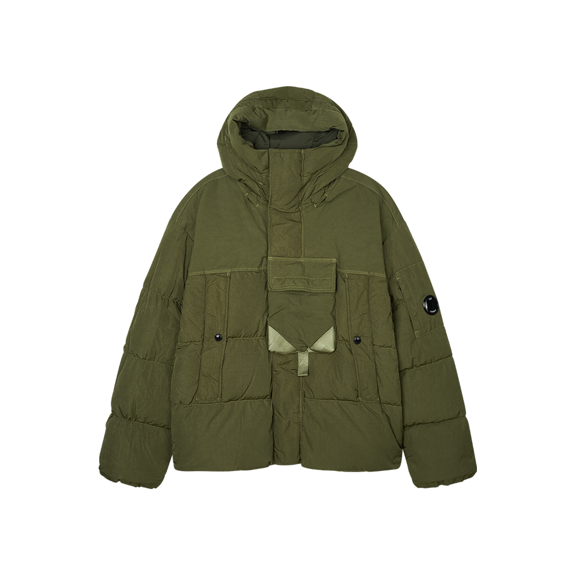 C.P. 컴퍼니 에코 크롬 R 믹스드 후디드 다운 자켓 엘름우드 그린 - 25FW(C.P. Company Eco Chrome R Mixed Hooded Down Jacket Elmwood Green - 25FW)