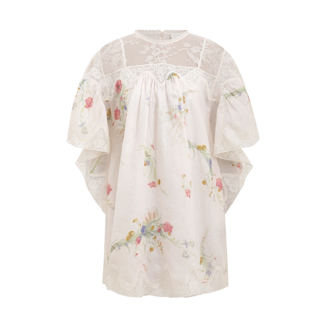 4547DSS252 (W) Zimmermann Lucky Lace Trim Mini Dress Cream Bouquet Floral