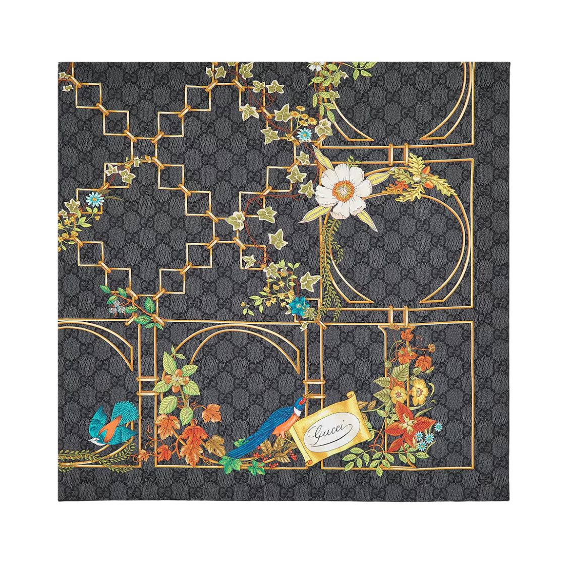 (W) 구찌 프린티드 실크 트윌 까레 블랙((W) Gucci Printed Silk Twill Carre Black) - 2