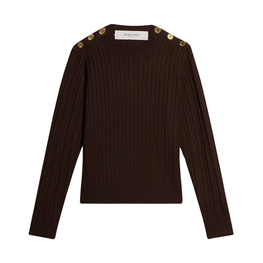 (W) 골든구스 울 블렌드 골드 버튼 스웨터 브라운((W) Golden Goose Wool Blend Gold Button Sweater Brown)