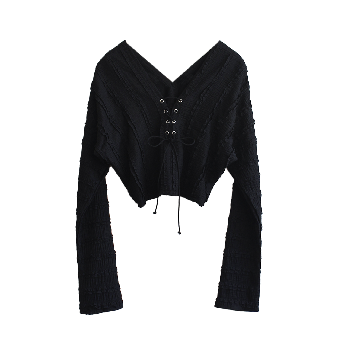 루바티 프릴 레이스 아일렛 탑 블랙(Rubati Frill Lace Eyelet Top Black)