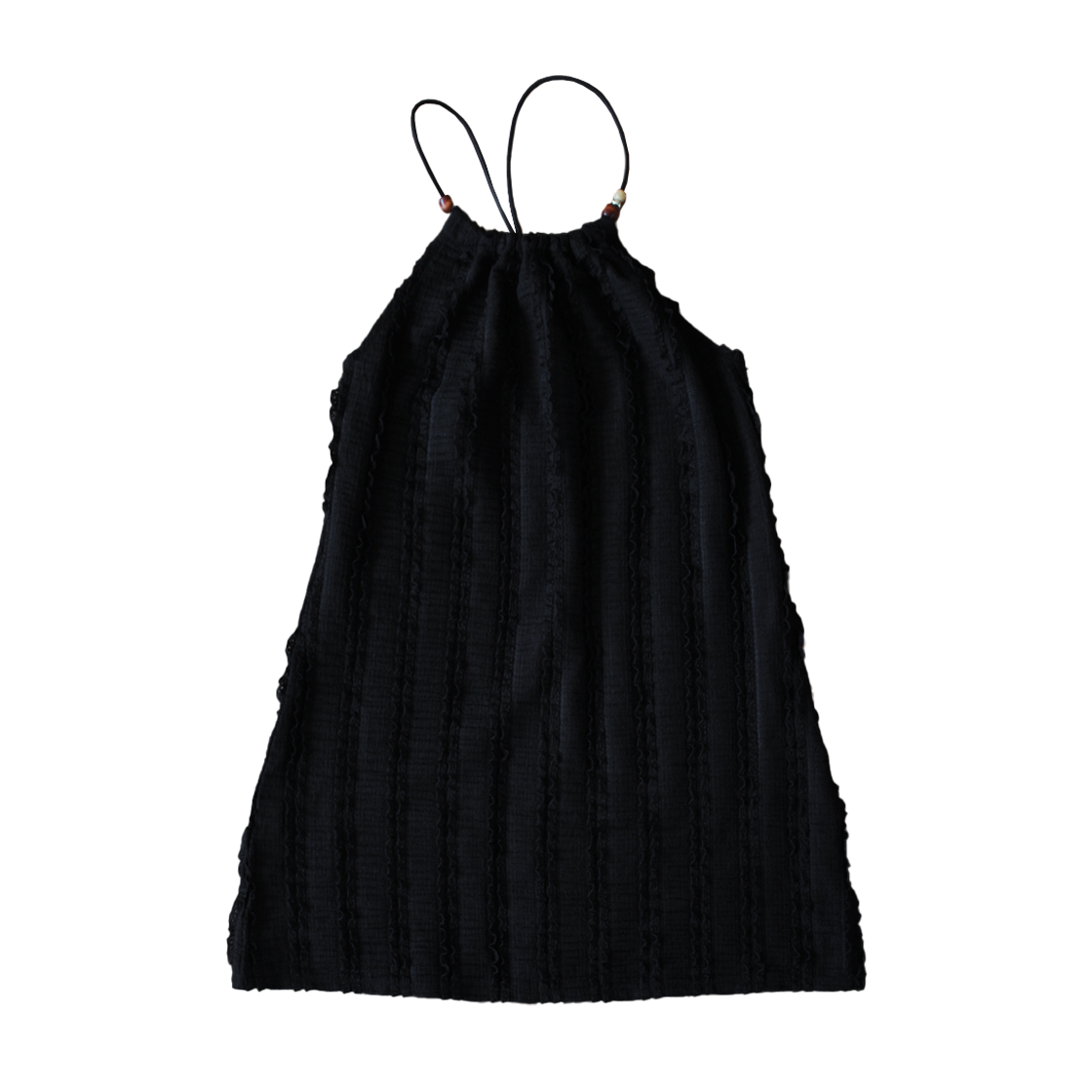 25SSTOP02 Rubati Frill Lace Halterneck Wooden Beads Top Black