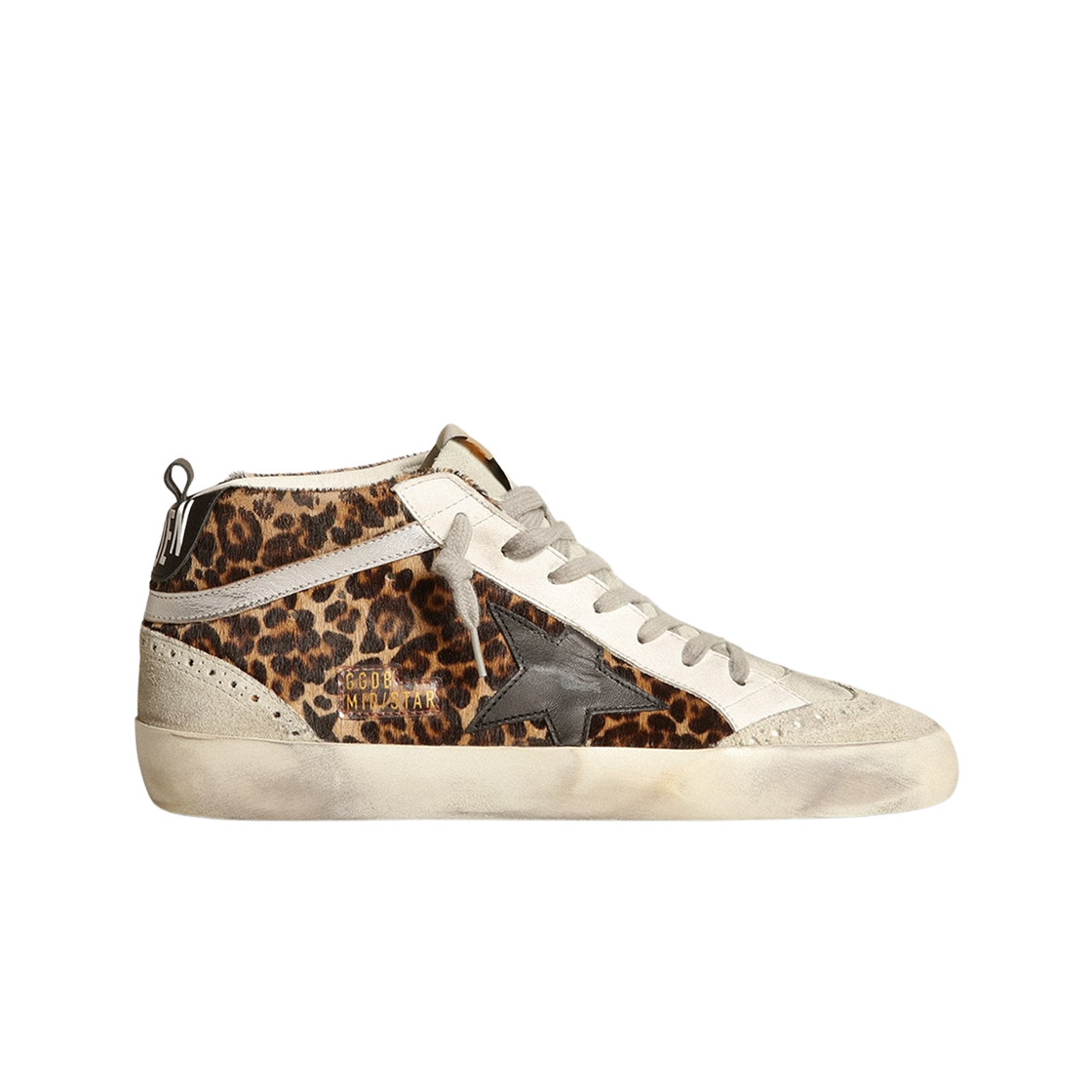 (W) 골든구스 레오파드 프린트 미드 스타 스니커즈 블랙 베이지((W) Golden Goose Leopard Print Mid Star Sneakers Black Beige) - 1