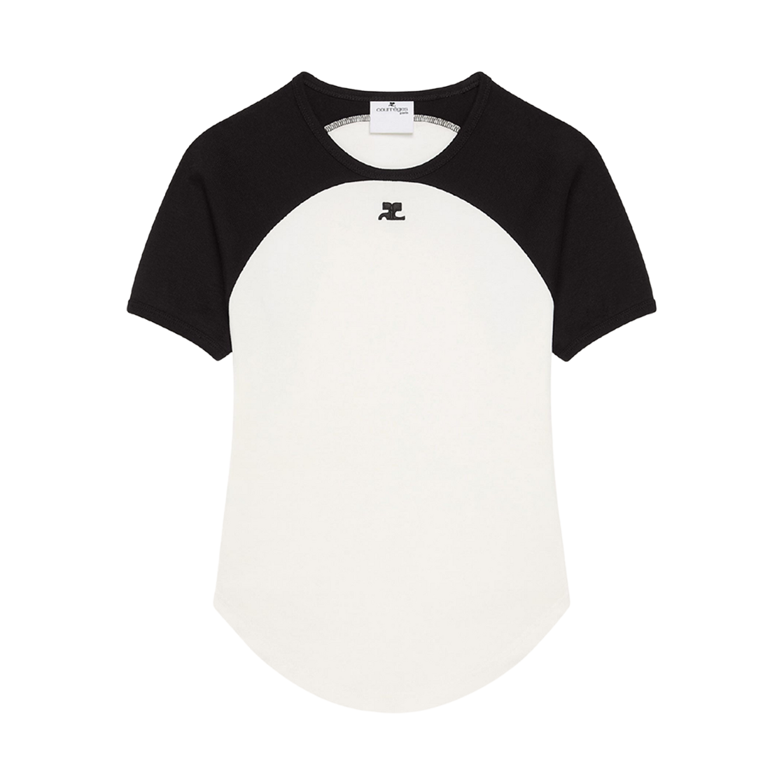 (W) 꾸레쥬 서클 콘트라스트 티셔츠 헤리티지 화이트 블랙((W) Courreges Circle Contrast T-Shirt Heritage White Black)