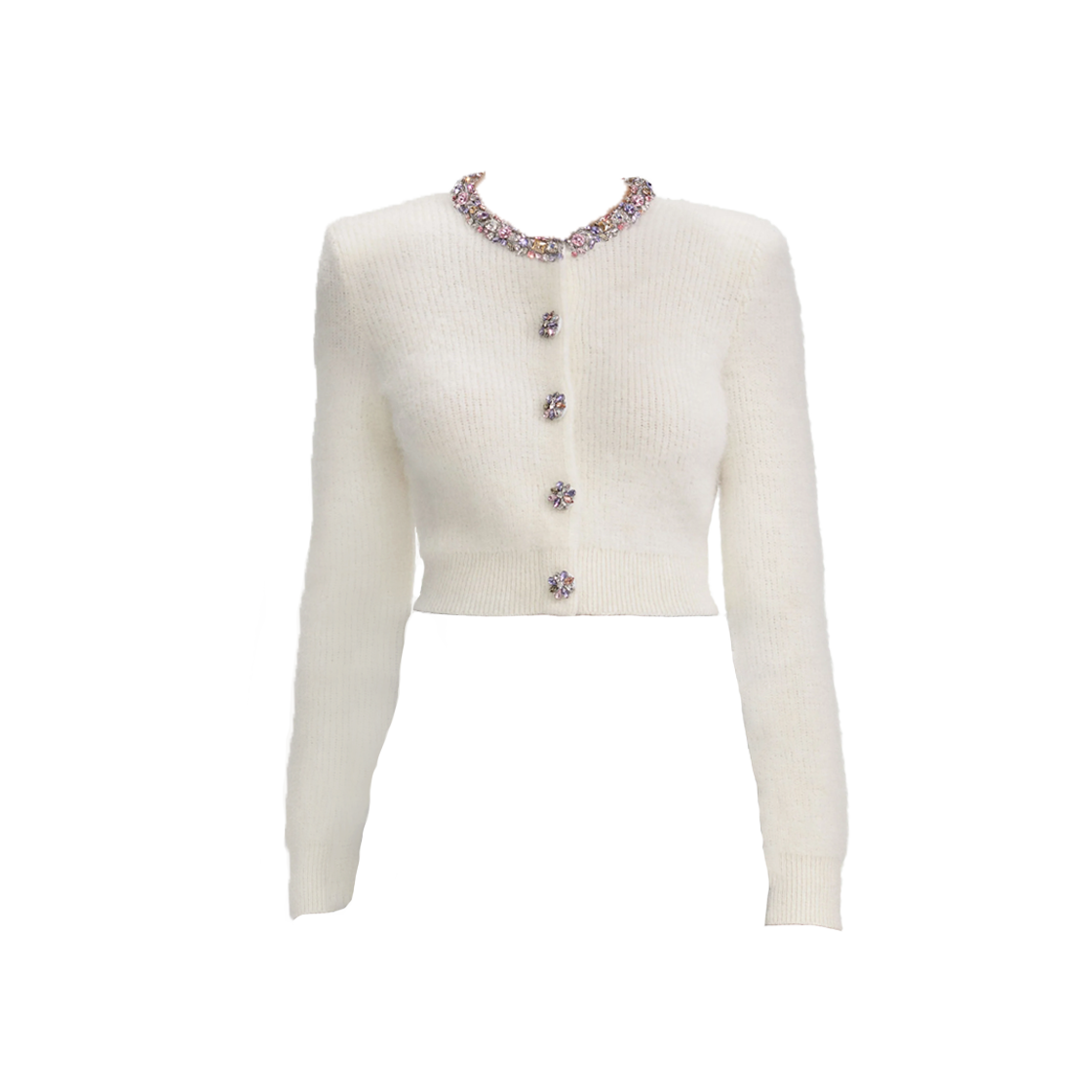 셀프 포트레이트 우먼 엠벨리시드 트림 가디건 크림- 25FW(Self Portrait Women Embellished Trim Cardigan Cream - 25FW)