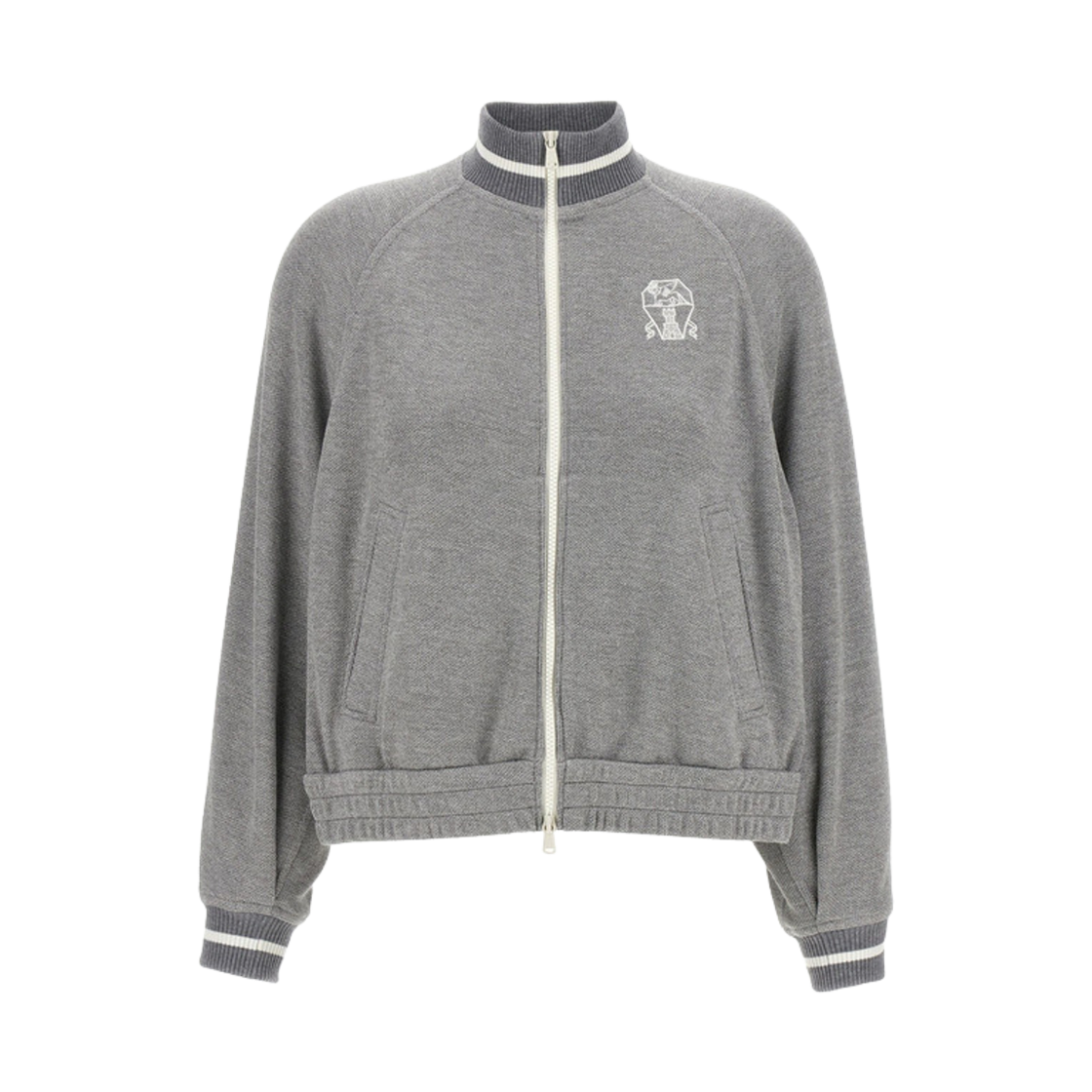 (W) 브루넬로 쿠치넬리 코튼 집 후드 실버((W) Brunello Cucinelli Cotton Zip Hooded Silver) - 1