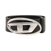 Diesel B-1DR Leather Belt with D Buckle Black