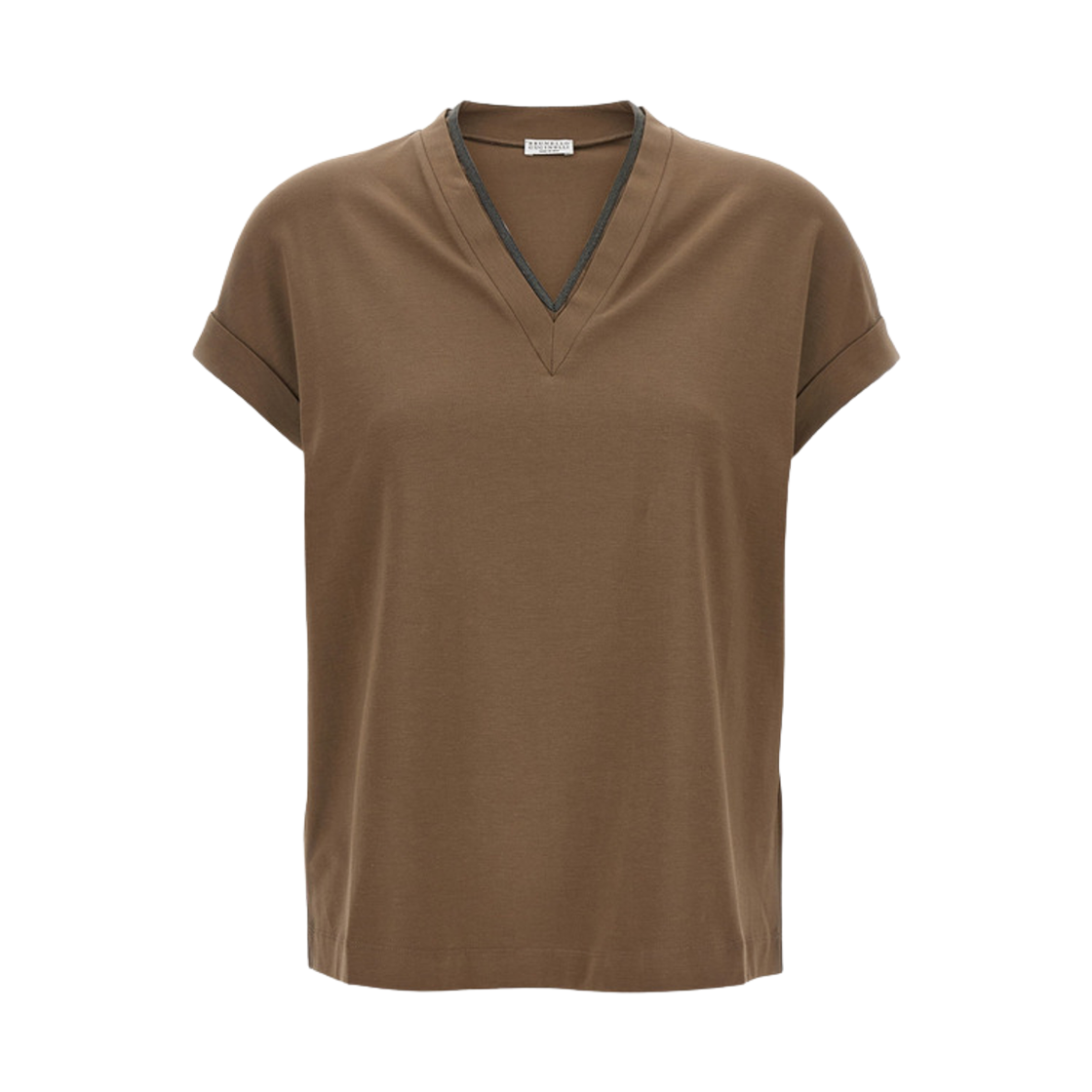 MPT18BD222-C8705 (W) Brunello Cucinelli Cotton V-Neck T-Shirt Brown
