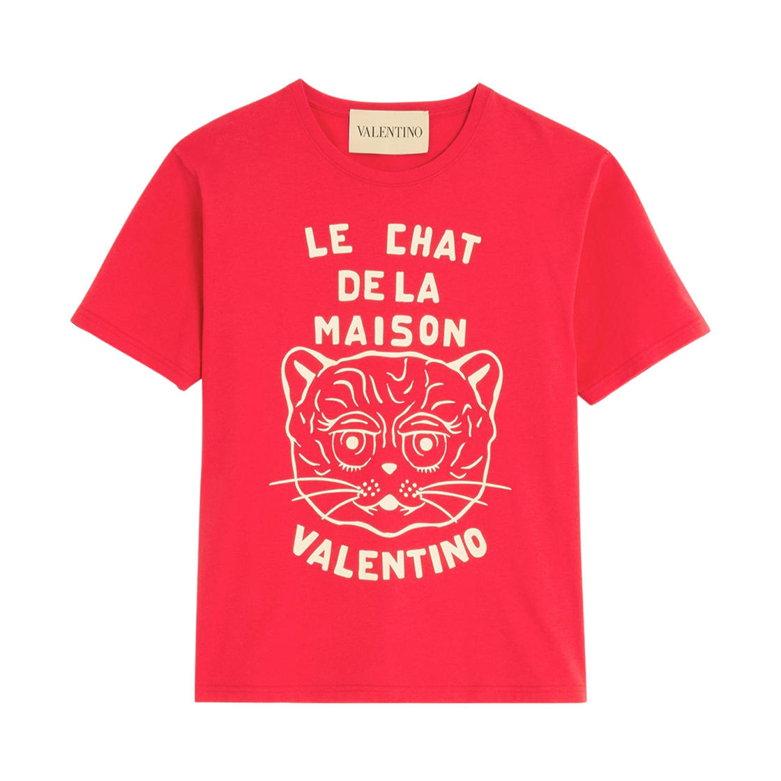 MG16PB32BR3 Valentino Cotton T-Shirt with Le Chat De La Maison Print Red Butter