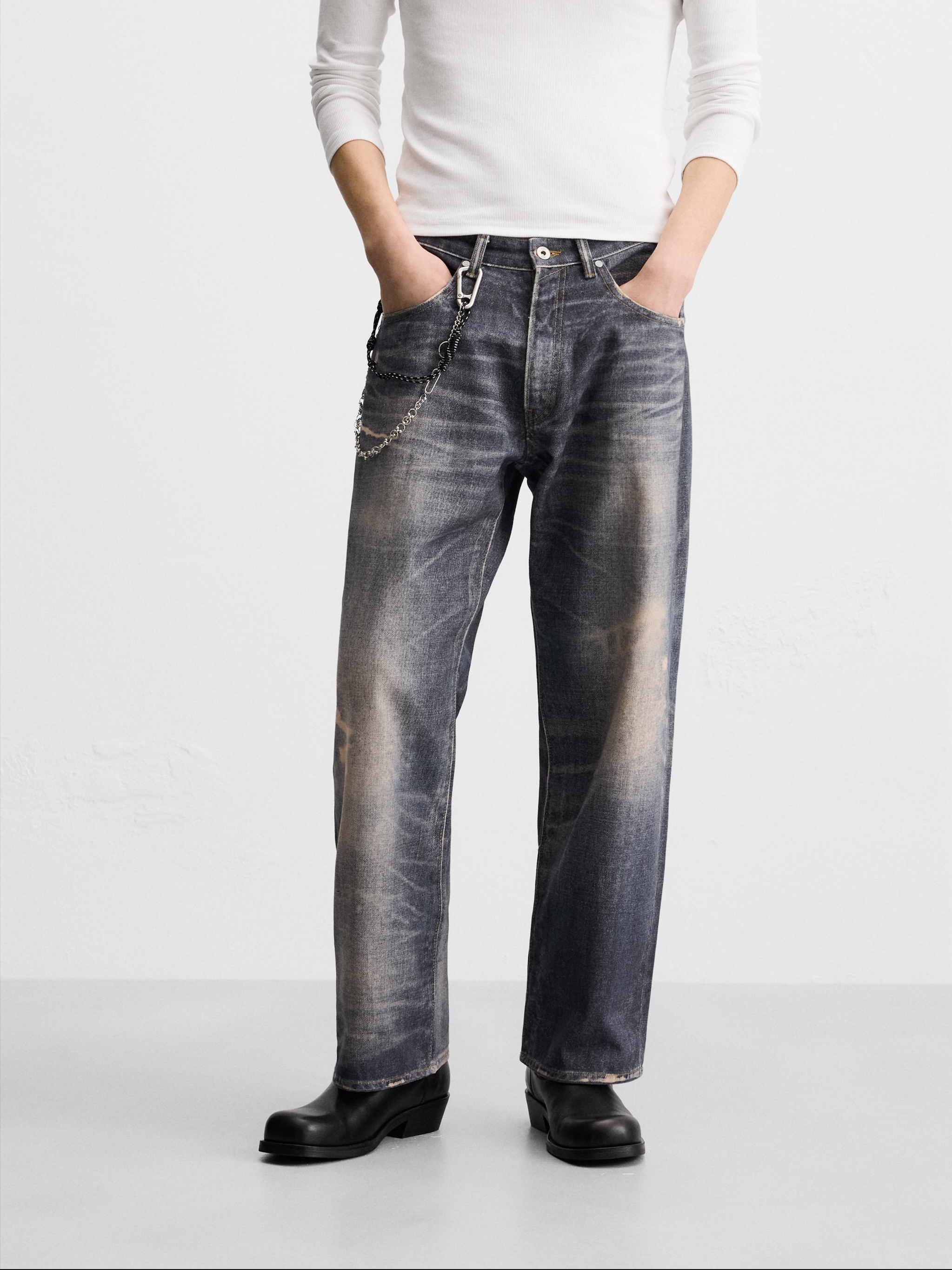 Zara Printed Washed Baggy Fit Jeans Blue 착용 스타일