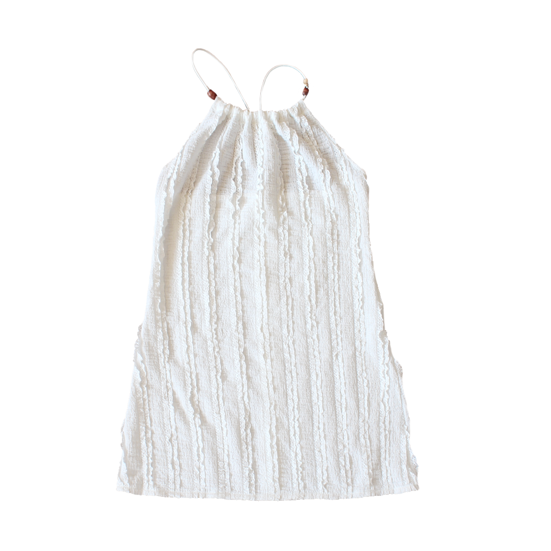 25SSTOP01 Rubati Frill Lace Halterneck Wooden Beads Top Ivory