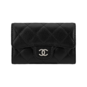 Chanel Classic Card Holder Grained Calfskin & Silver Black