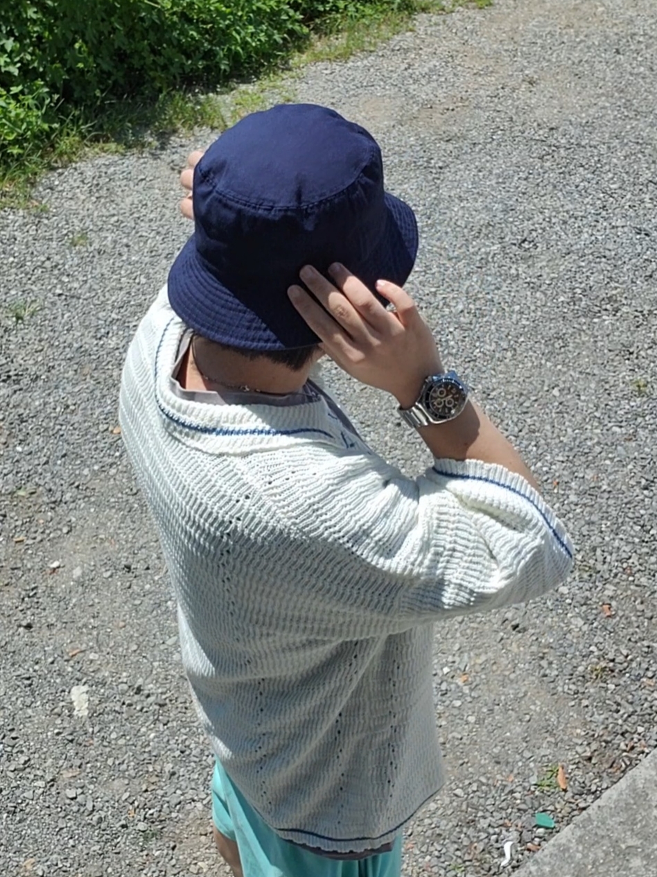 Kangol Washed Bucket Hat Navy, New Balance 550 Sea Salt Yellow - 2E Wide 착용 스타일 - 3