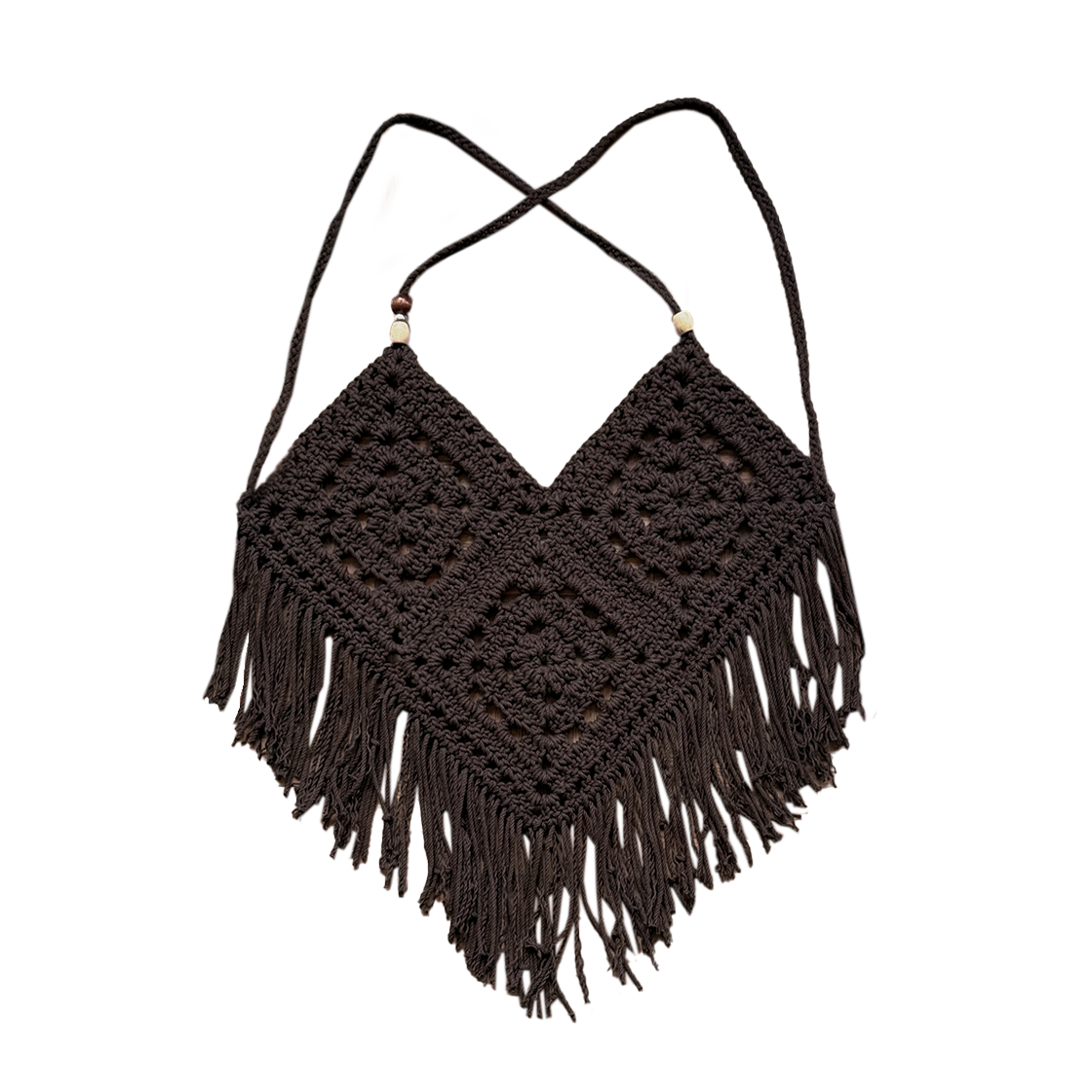 25SSKNIT05 Rubati Handmade Crochet Tassel Knit Vest Brown