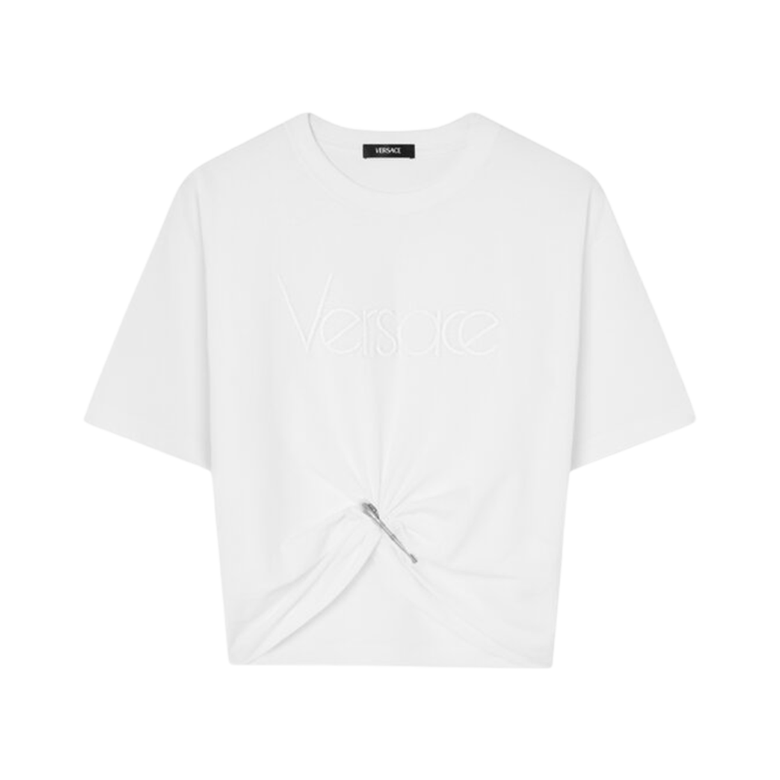 (W) 베르사체 1978 리에디션 로고 세이프티 핀 크롭 티셔츠 화이트((W) Versace 1978 Re-Edition Logo Safety Pin Crop T-Shirt White)
