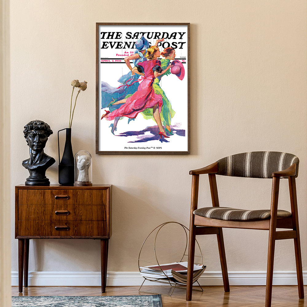 더 새터데이 이브닝 포스트 프레임 포스터_비를 피해 달리는 세 여성_A2(The Saturday Evening Post Framed Poster_Three Women Running from Rain_A2) - 3