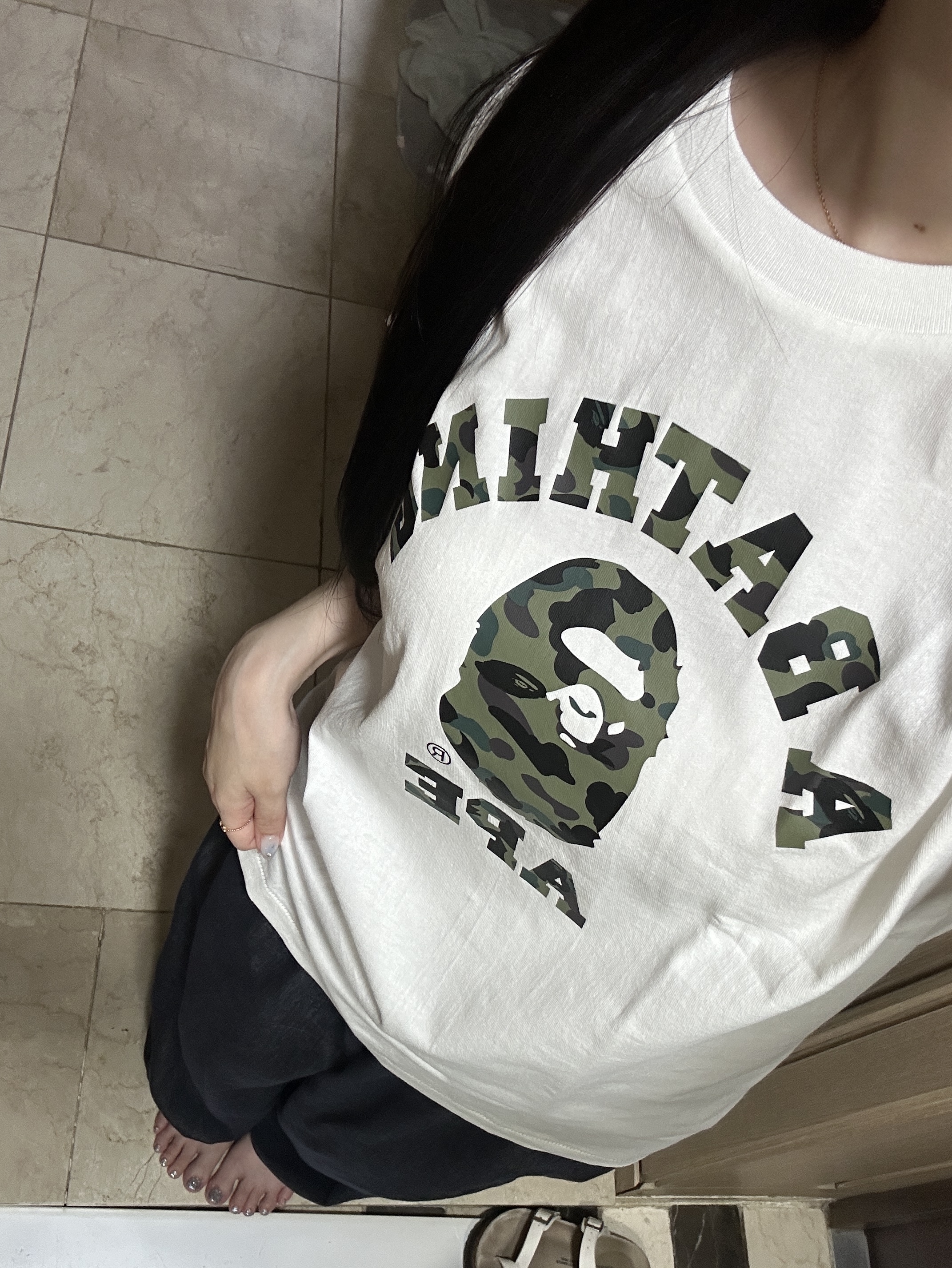 BAPE 1st Camo College T-Shirt White Green, (W) Adidas Originals Summer Glow Skirt Black - KR Sizing 착용 스타일 - 3