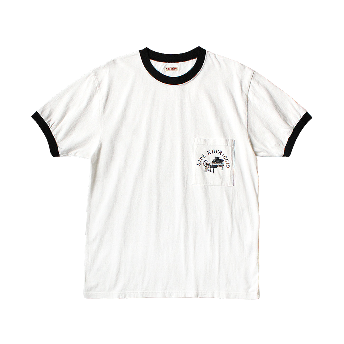 캐피탈 20 텐지쿠 링거 포켓 티셔츠 라이프 카프리치오 Pt 화이트(Kapital 20 Tenjiku Ringer Pocket T-Shirt Life Kapriccio Pt White) - 1
