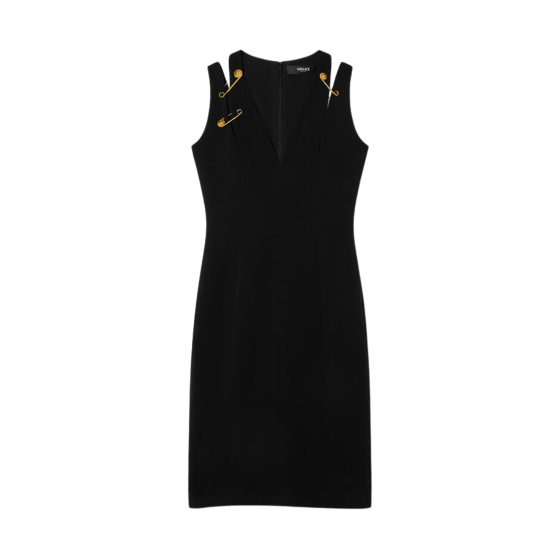 (W) 베르사체 세이프티 핀 캐디 미디 드레스 블랙((W) Versace Safety Pin Cady Midi Dress Black) - 1