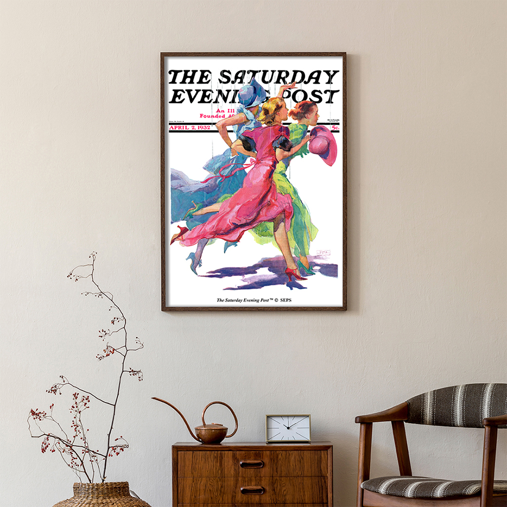 더 새터데이 이브닝 포스트 프레임 포스터_비를 피해 달리는 세 여성_A2(The Saturday Evening Post Framed Poster_Three Women Running from Rain_A2) - 2
