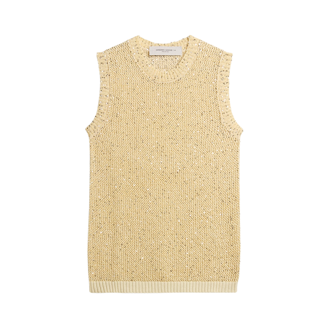 GWP01922-P001691-11560 (W) Golden Goose Sequin Contrasting Detail Mesh Knit Top Aged White