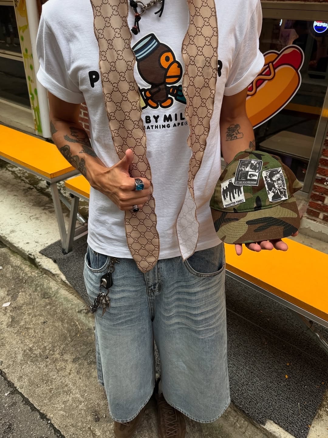 SSERPE Snake Bermuda Denim Pants Light Blue, SSERPE Snake Bermuda Denim Pants Vintage Blue 착용 스타일